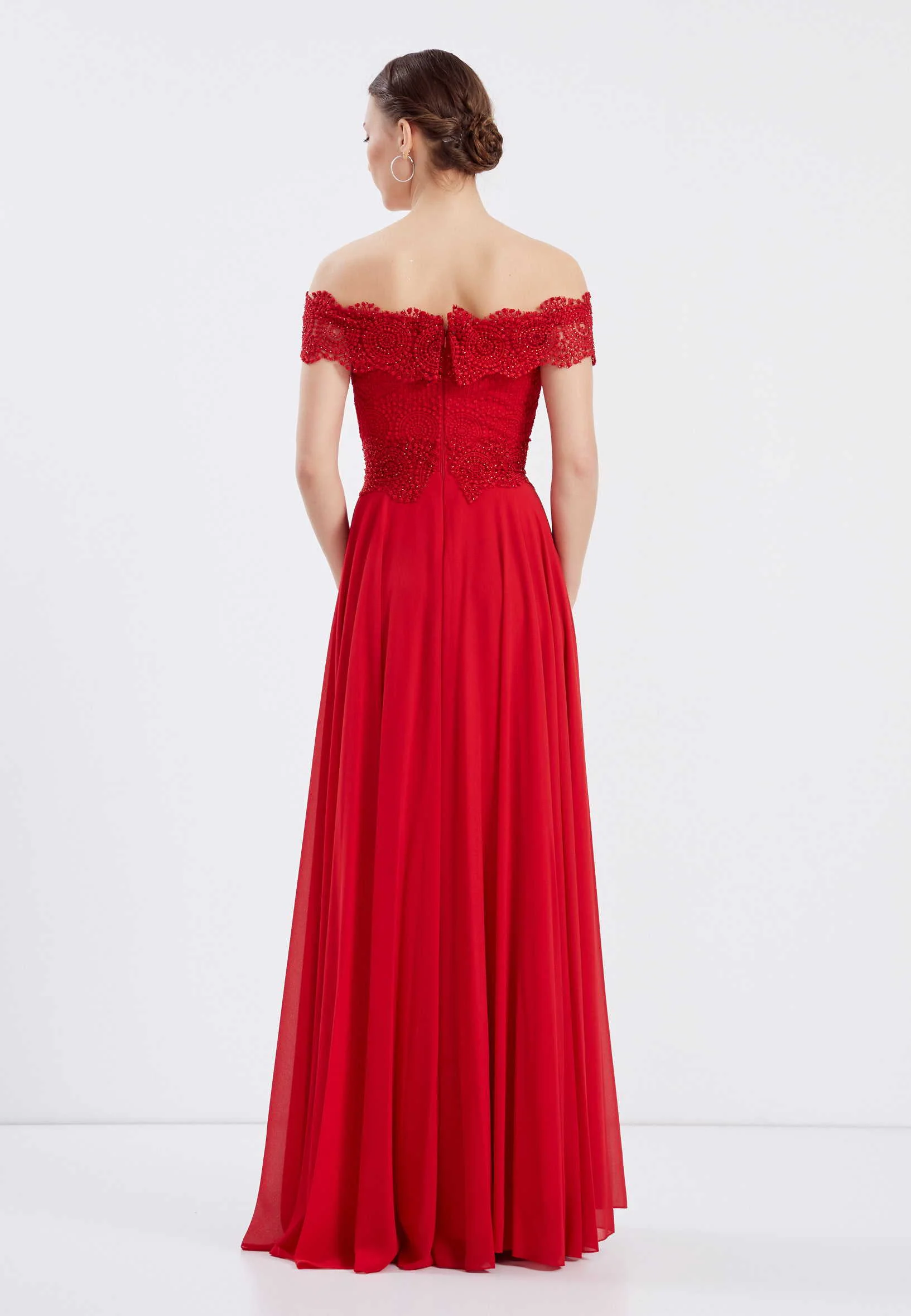 Off Shoulder Maxi Chiffon Column Regular Wedding Guest Dress frc6399 - Image 14