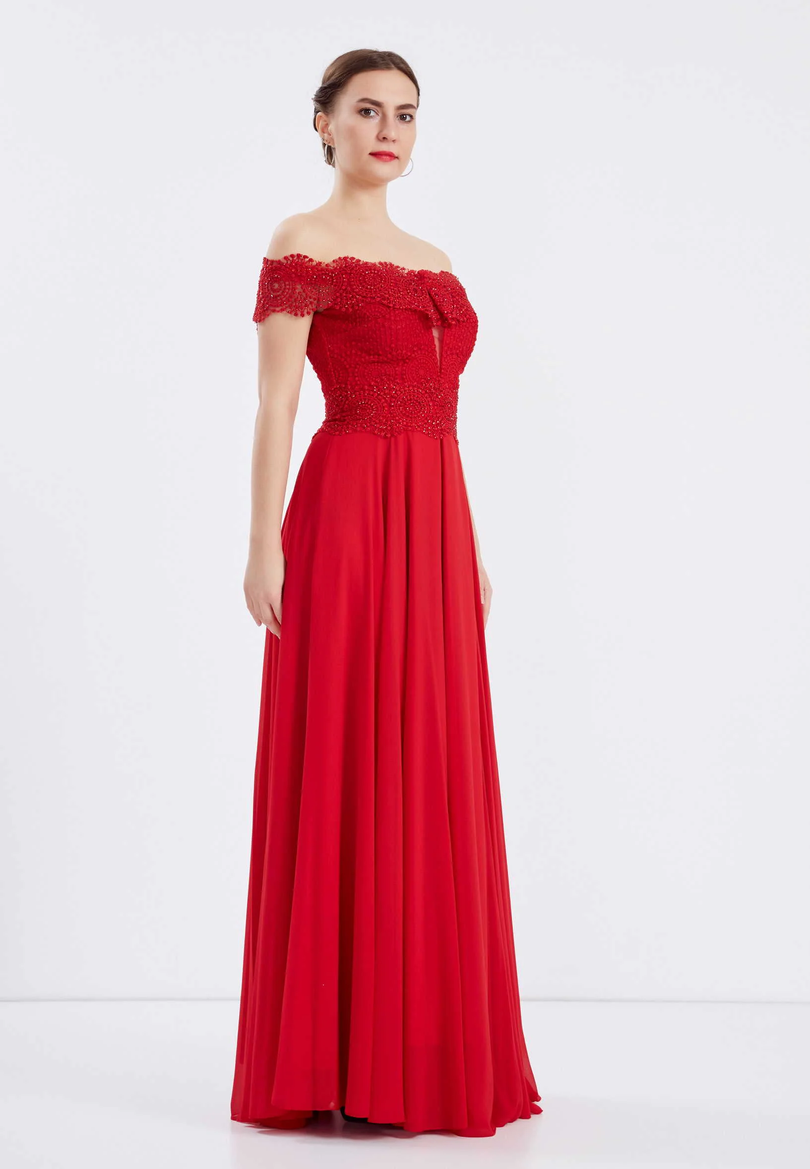 Off Shoulder Maxi Chiffon Column Regular Wedding Guest Dress frc6399 - Image 15