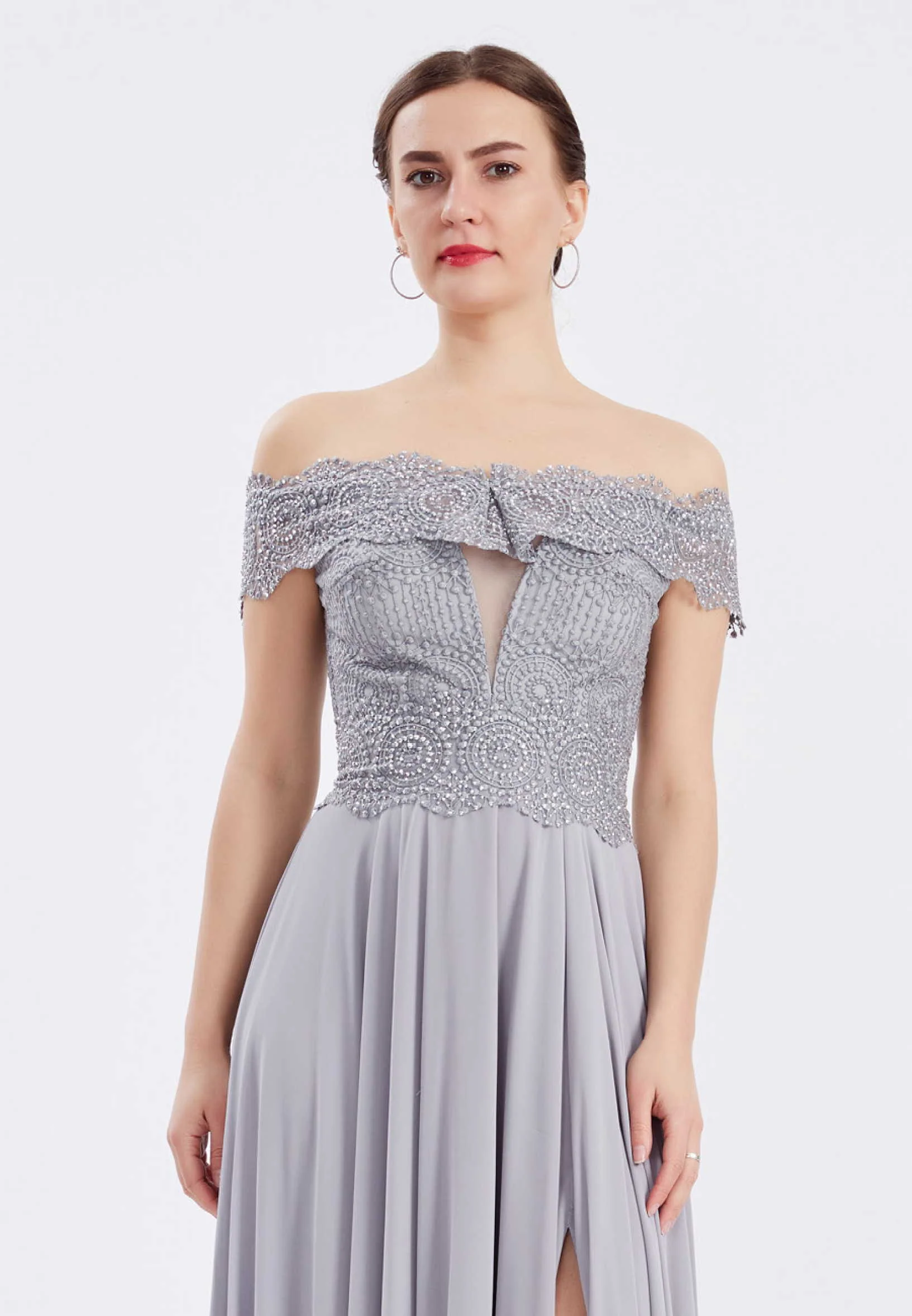 Off Shoulder Maxi Chiffon Column Regular Wedding Guest Dress frc6399 - Image 4