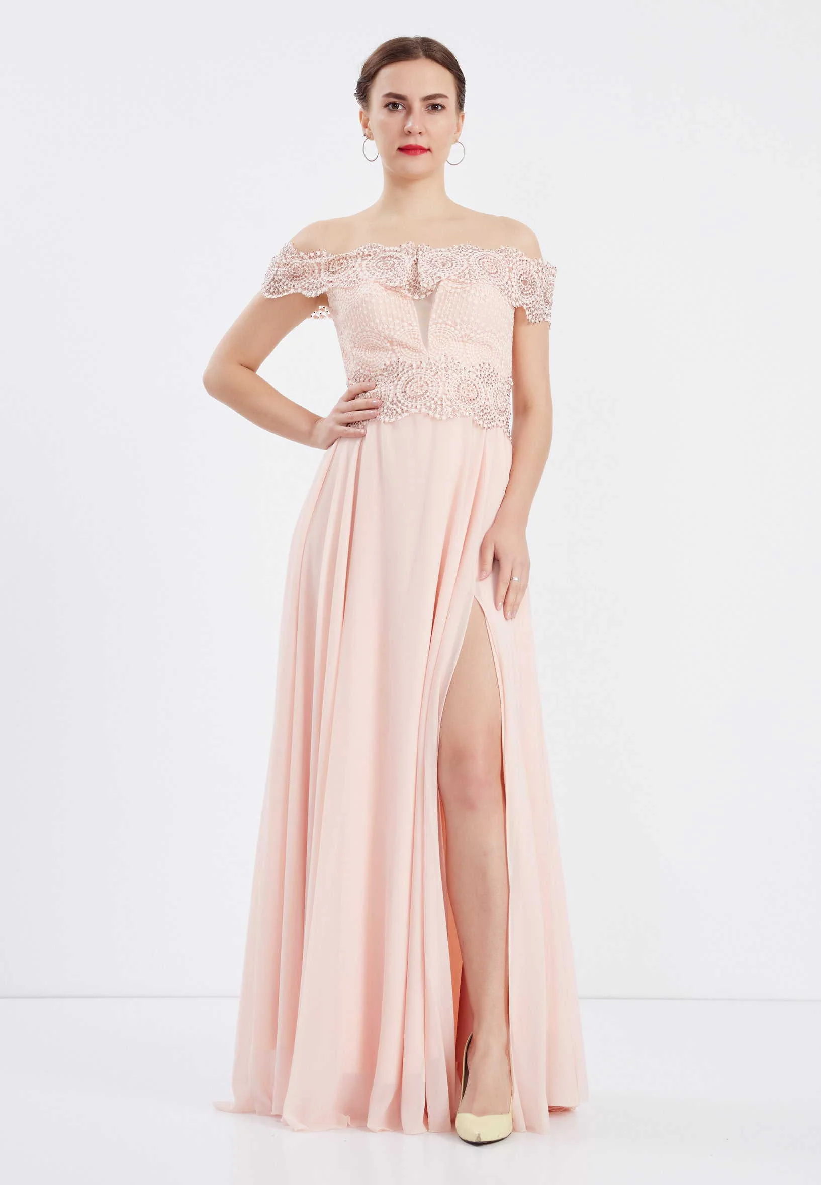 Off Shoulder Maxi Chiffon Column Regular Wedding Guest Dress frc6399 - Image 5
