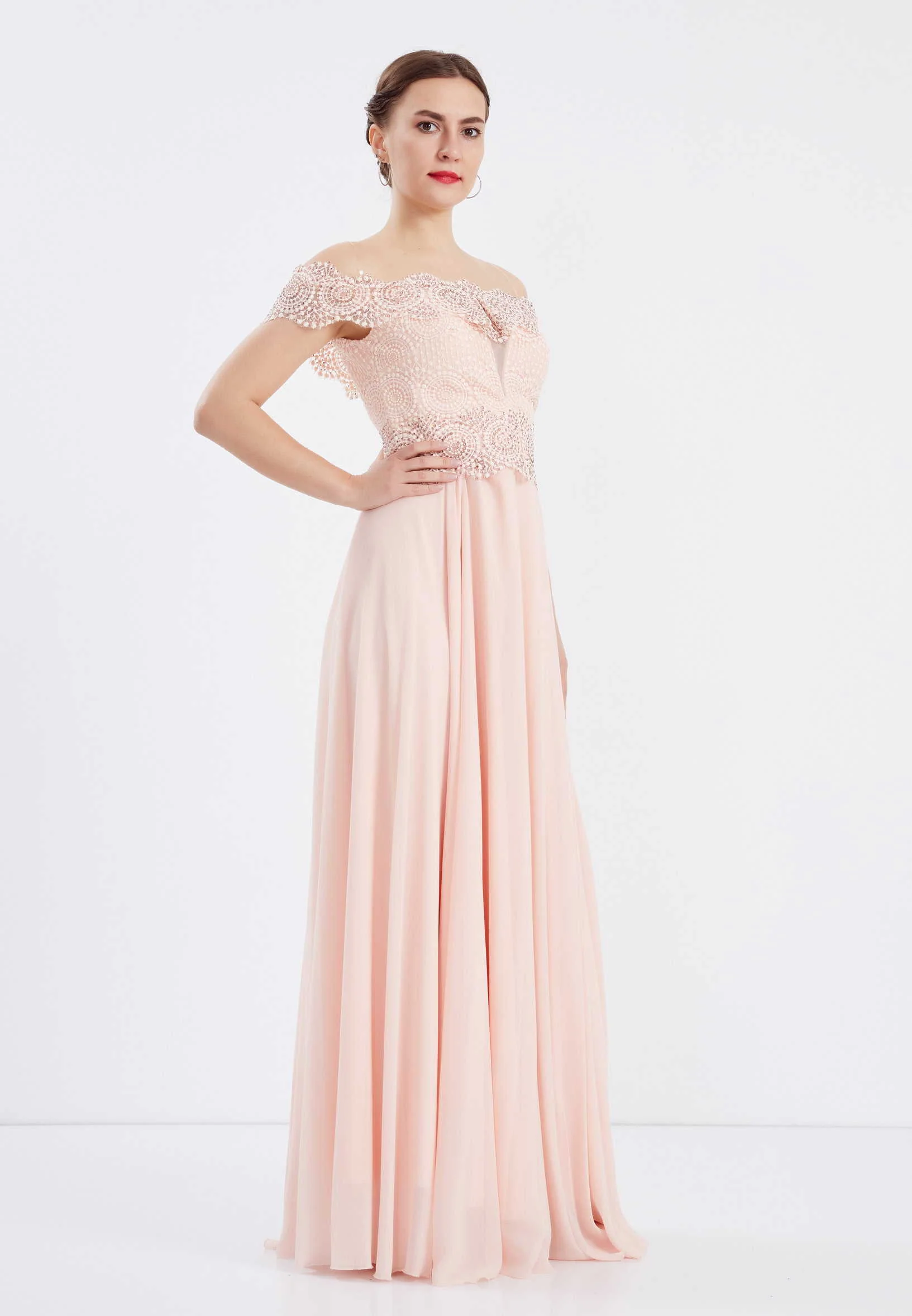 Off Shoulder Maxi Chiffon Column Regular Wedding Guest Dress frc6399 - Image 7