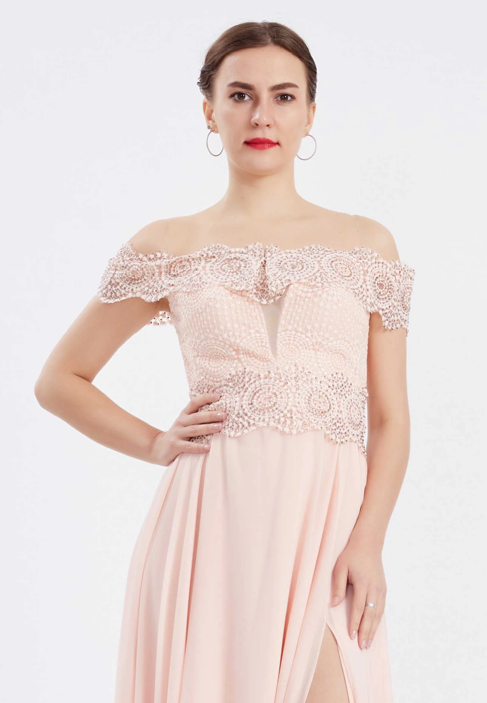 Off Shoulder Maxi Chiffon Column Regular Wedding Guest Dress frc6399 - Image 8