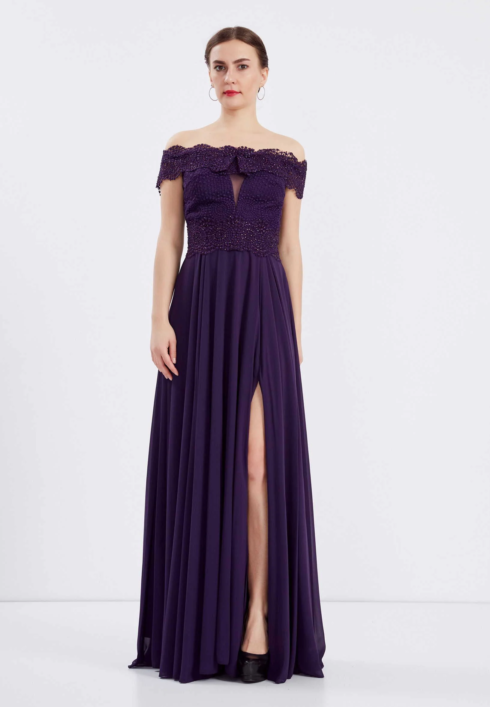 Off Shoulder Maxi Chiffon Column Regular Wedding Guest Dress frc6399 - Image 9