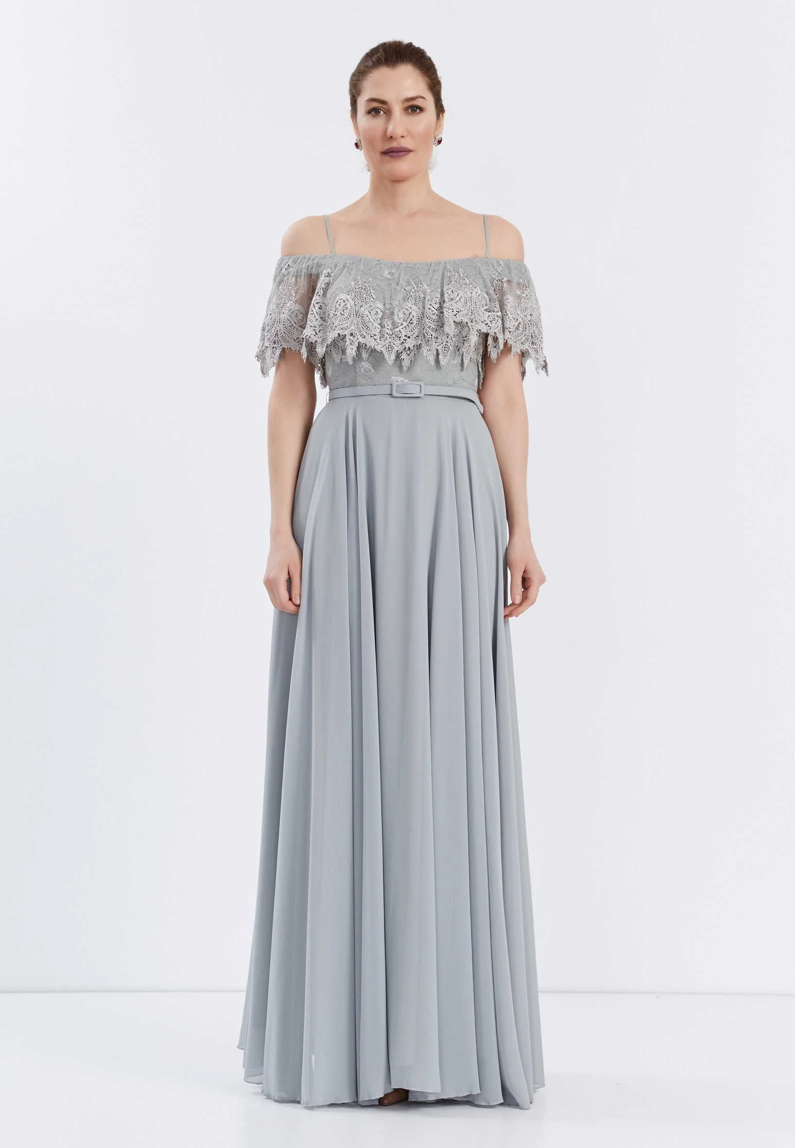 Off Shoulder Maxi Chiffon Column Regular Wedding Guest Dress frc6469 - Image 13