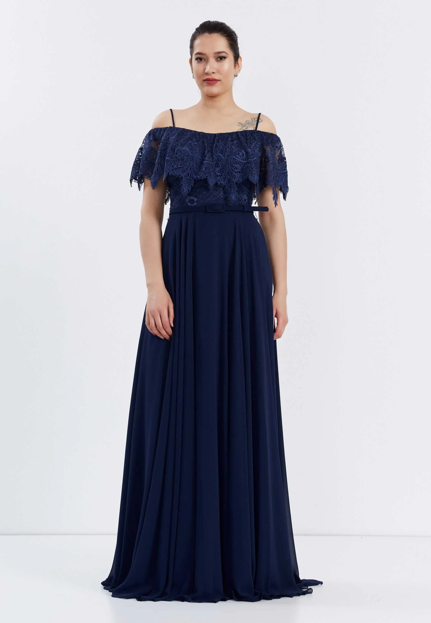 Off Shoulder Maxi Chiffon Column Regular Wedding Guest Dress frc6469 - Image 17