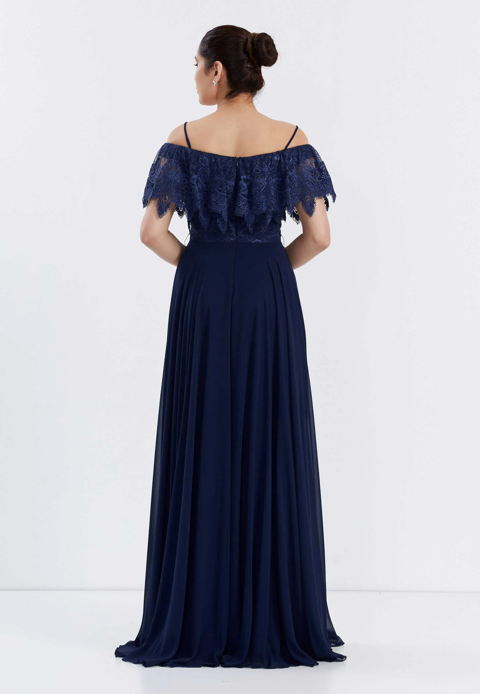 Off Shoulder Maxi Chiffon Column Regular Wedding Guest Dress frc6469 - Image 18