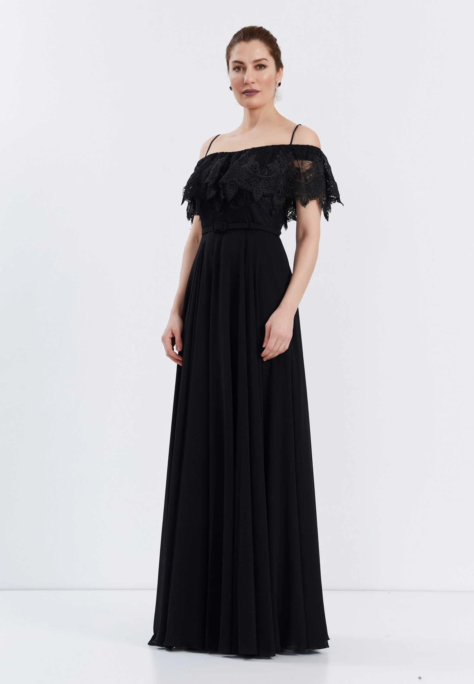 Off Shoulder Maxi Chiffon Column Regular Wedding Guest Dress frc6469 - Image 3