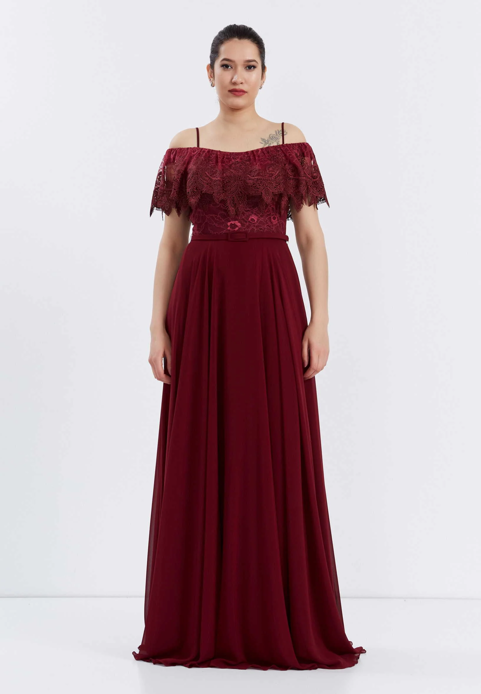 Off Shoulder Maxi Chiffon Column Regular Wedding Guest Dress frc6469 - Image 5
