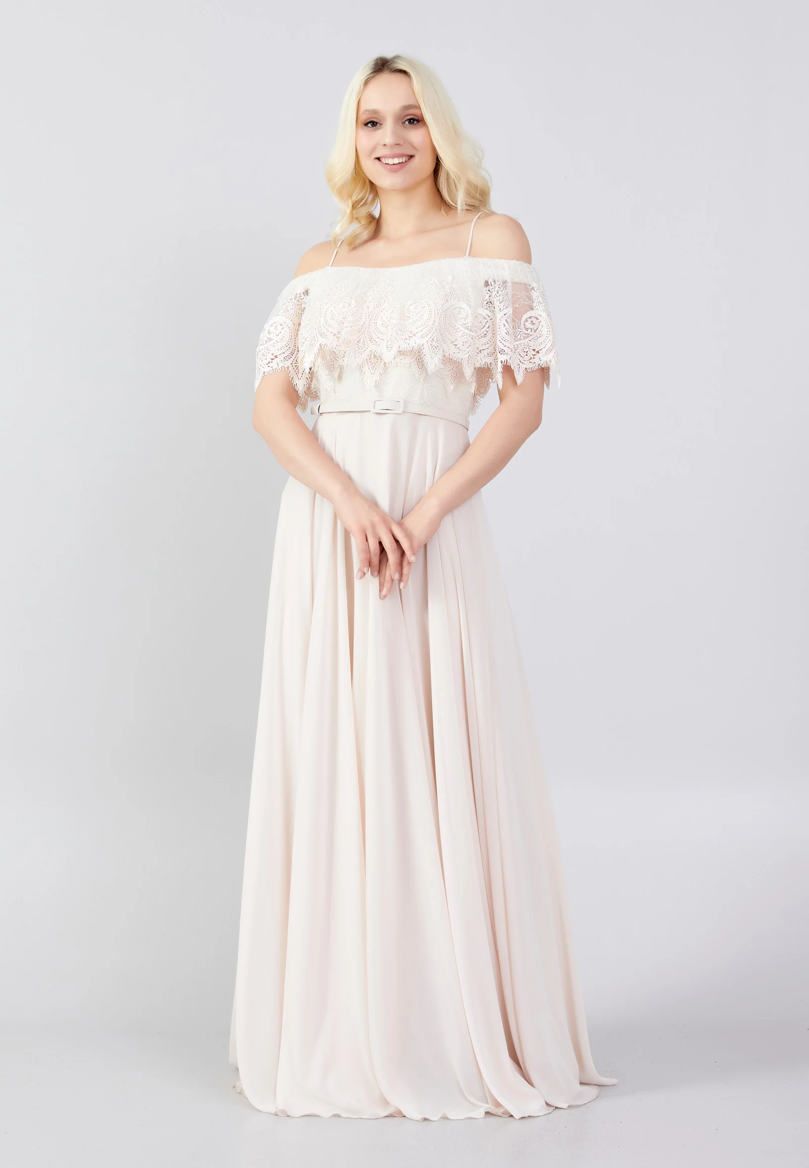 Off Shoulder Maxi Chiffon Column Regular Wedding Guest Dress frc6469 - Image 9