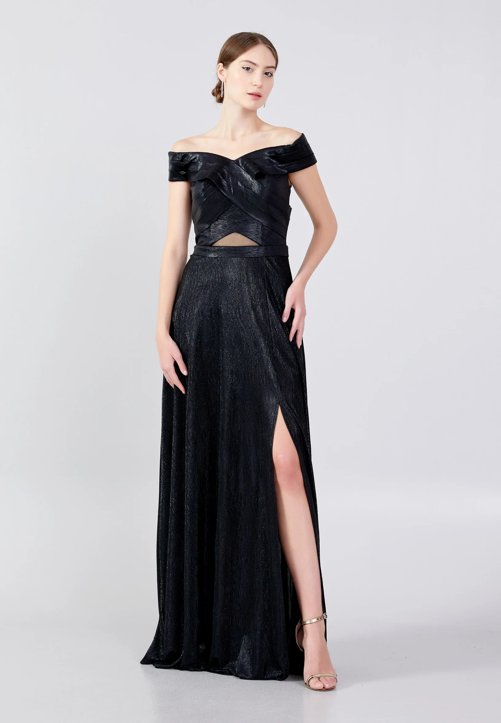 Off Shoulder Maxi Chiffon Column Regular Wedding Guest Dress oli7253
