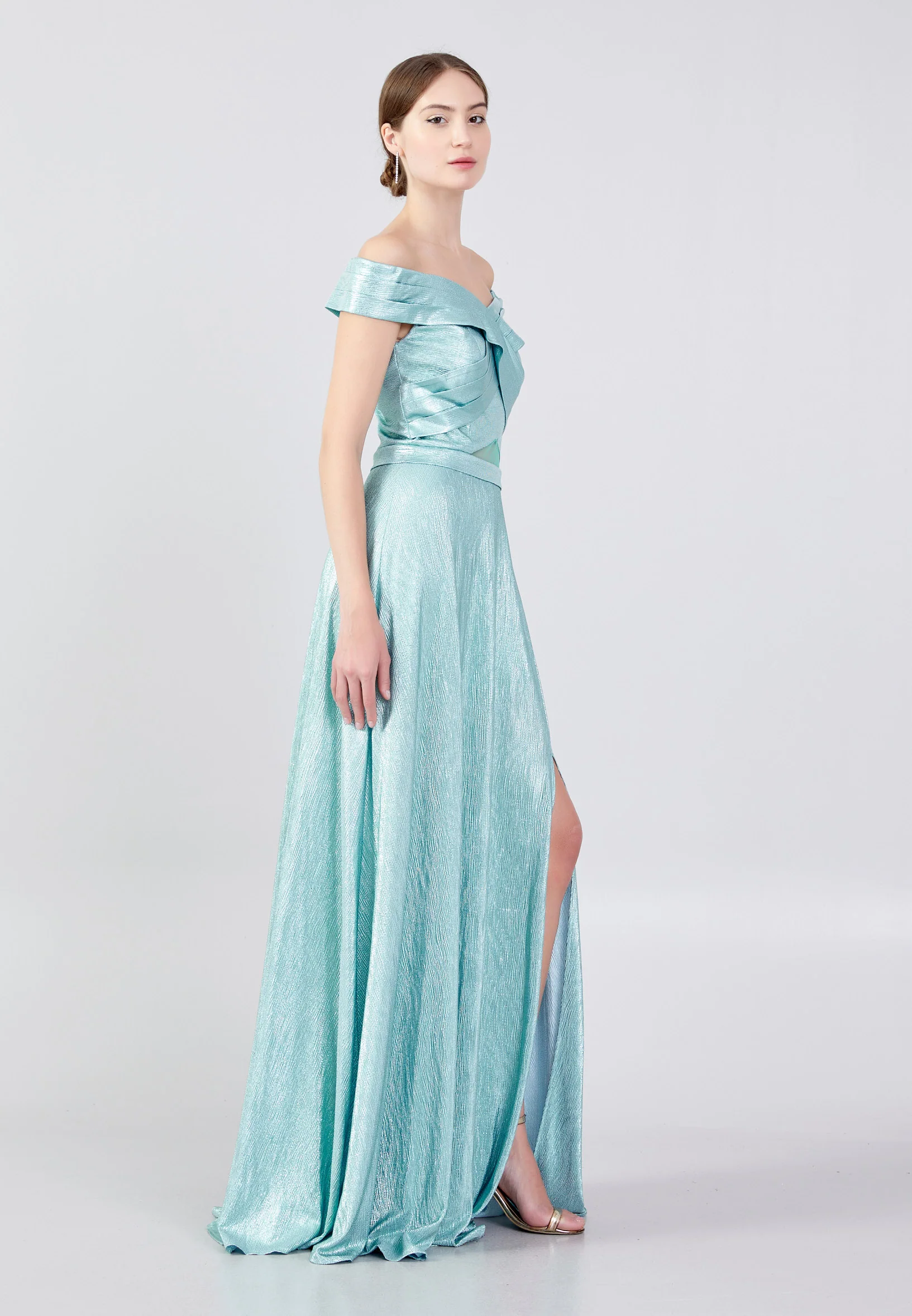 Off Shoulder Maxi Chiffon Column Regular Wedding Guest Dress oli7253 - Image 11