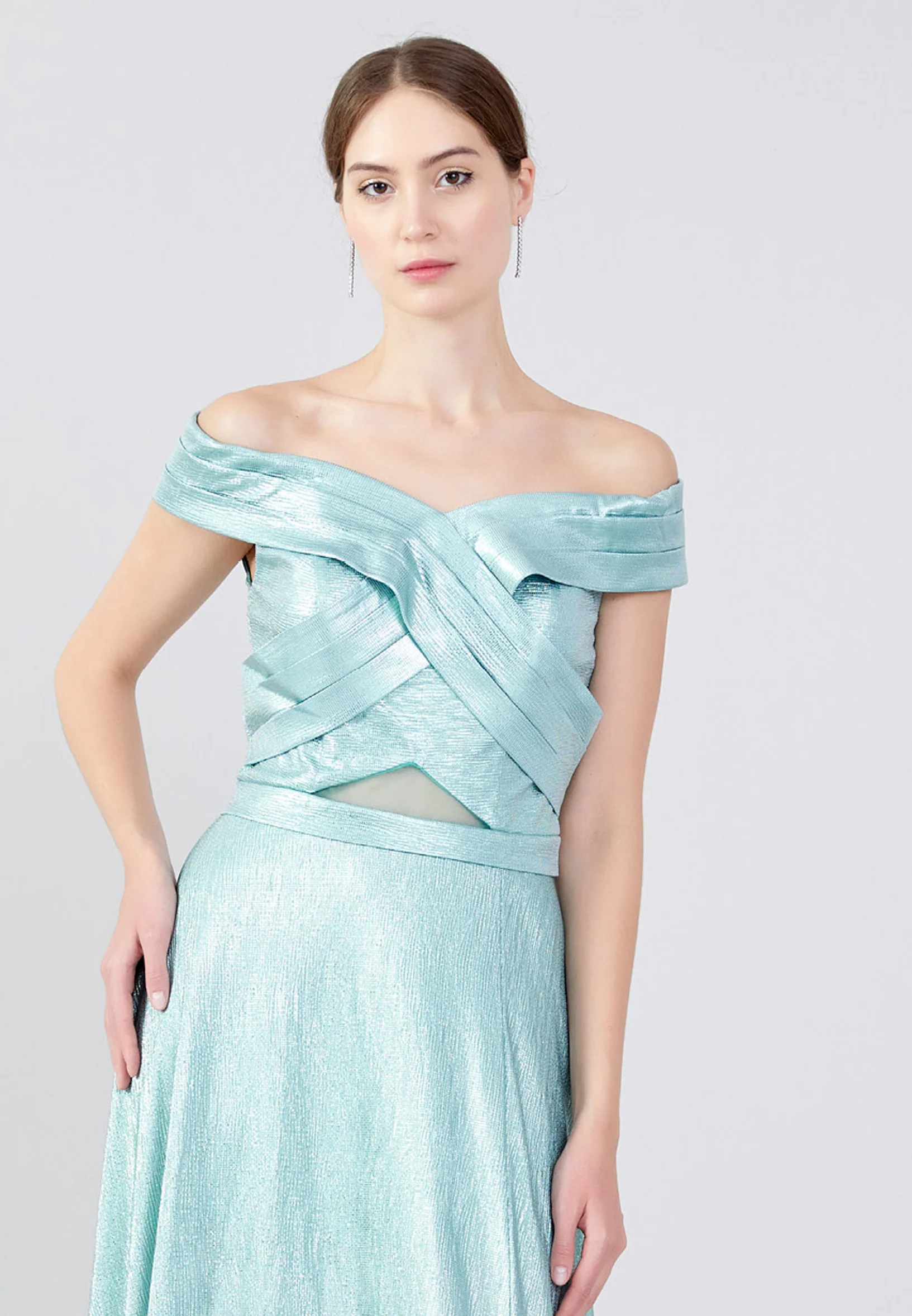Off Shoulder Maxi Chiffon Column Regular Wedding Guest Dress oli7253 - Image 12