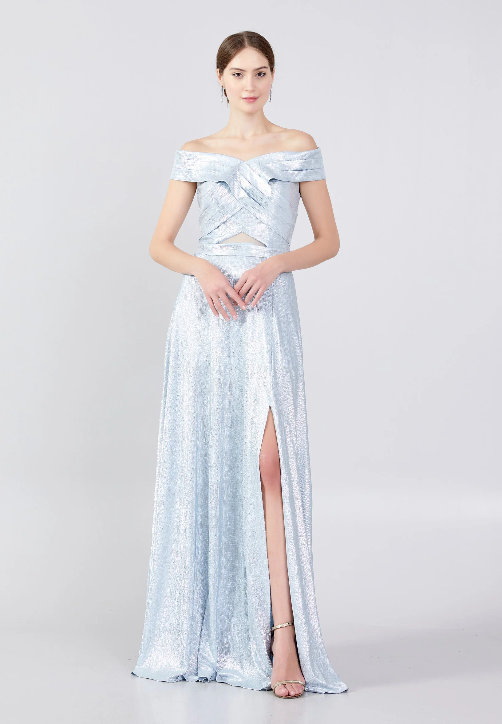 Off Shoulder Maxi Chiffon Column Regular Wedding Guest Dress oli7253 - Image 5