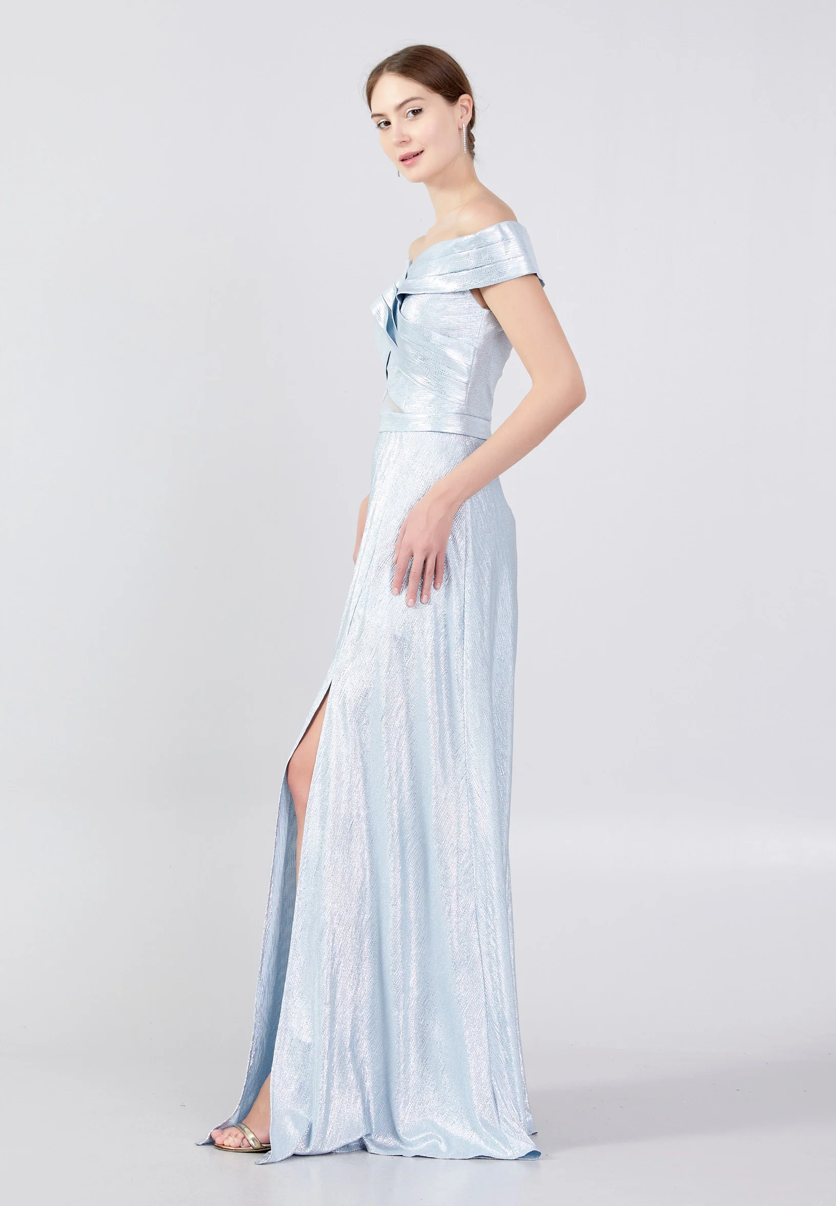 Off Shoulder Maxi Chiffon Column Regular Wedding Guest Dress oli7253 - Image 7