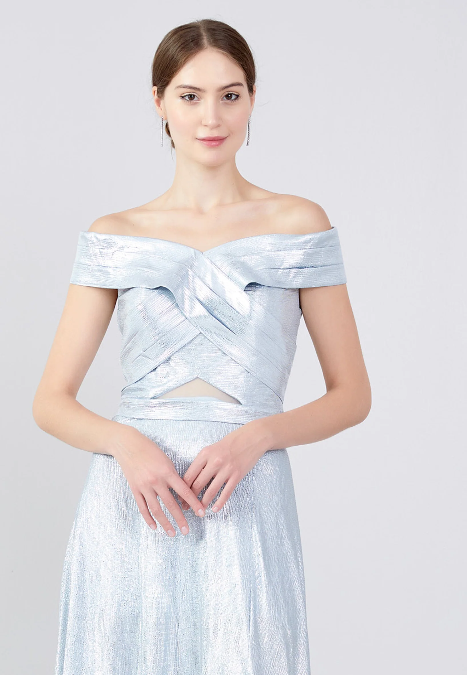 Off Shoulder Maxi Chiffon Column Regular Wedding Guest Dress oli7253 - Image 8