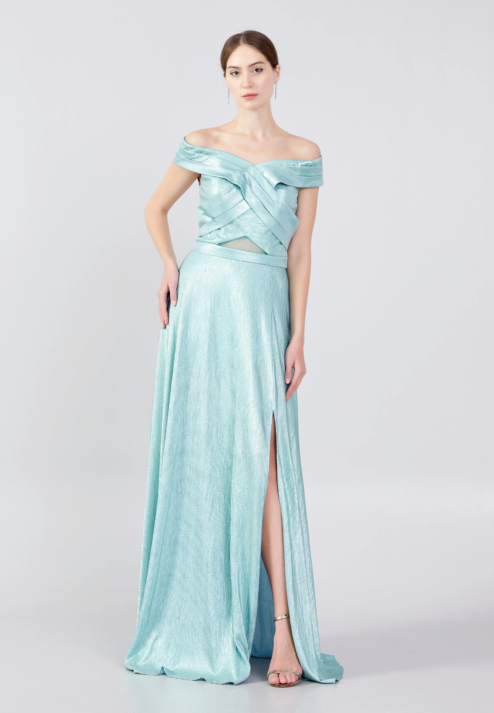 Off Shoulder Maxi Chiffon Column Regular Wedding Guest Dress oli7253 - Image 9