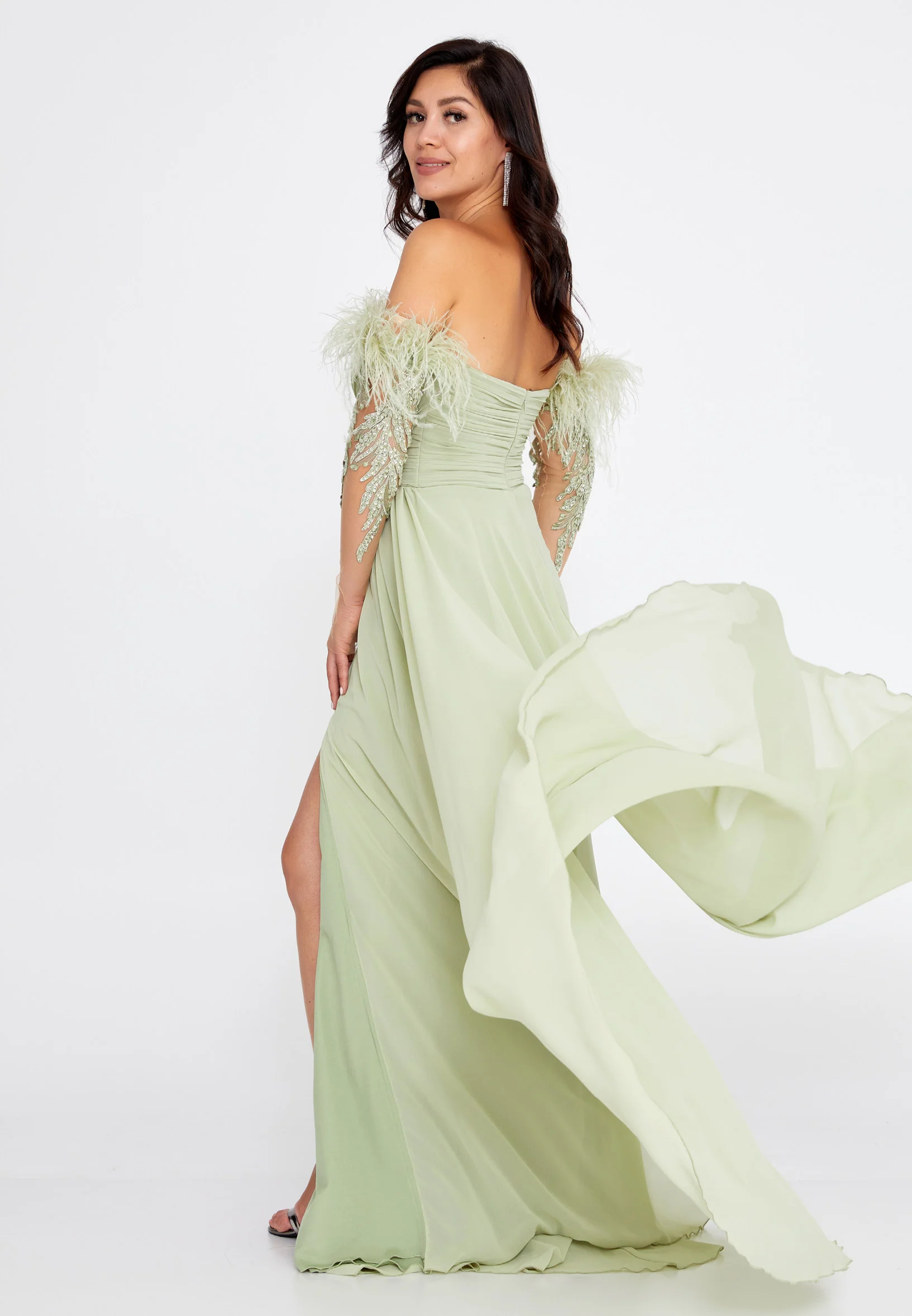 Off Shoulder Maxi Chiffon Column Regular Wedding Guest Dress omn416 - Image 10