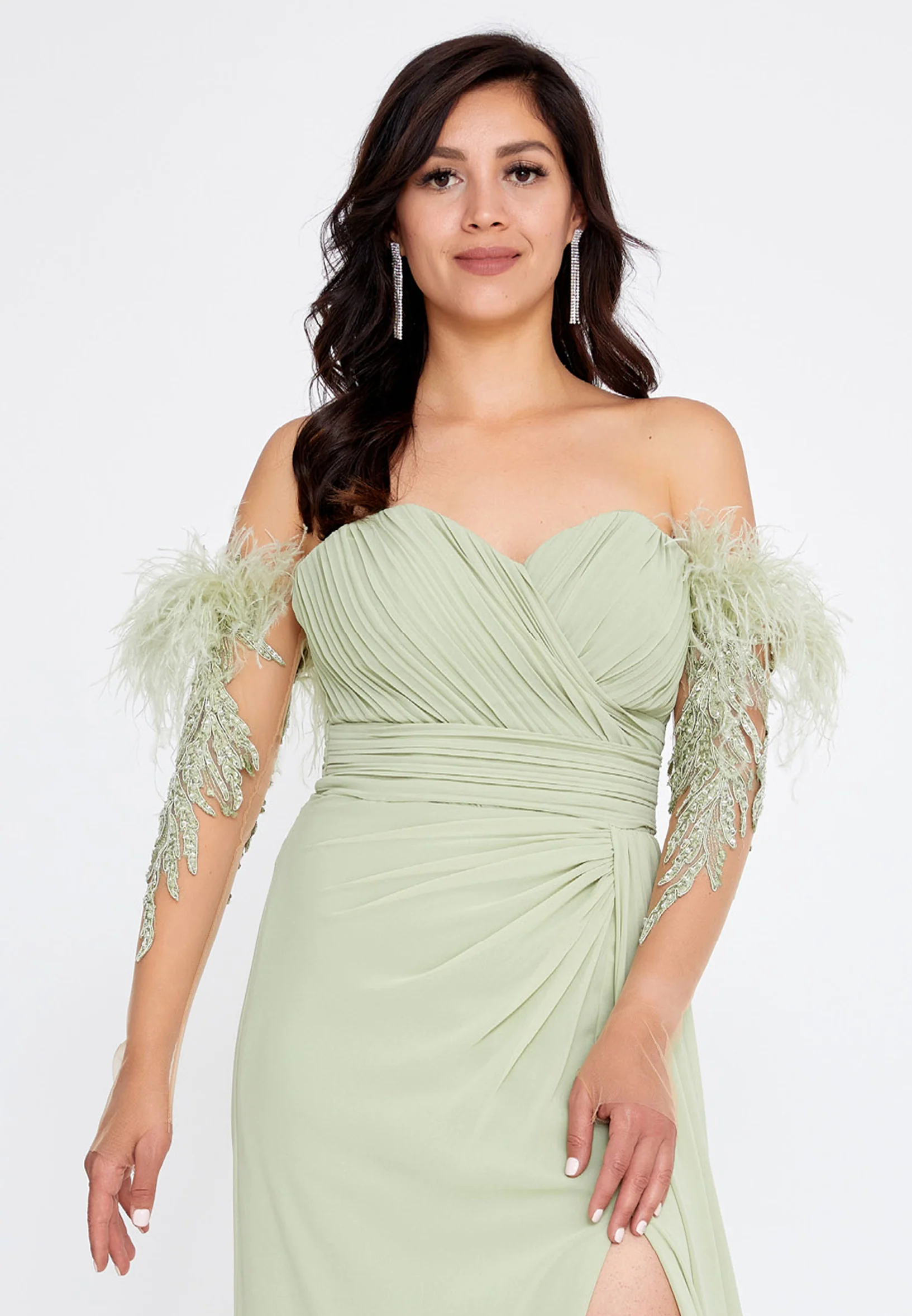 Off Shoulder Maxi Chiffon Column Regular Wedding Guest Dress omn416 - Image 12