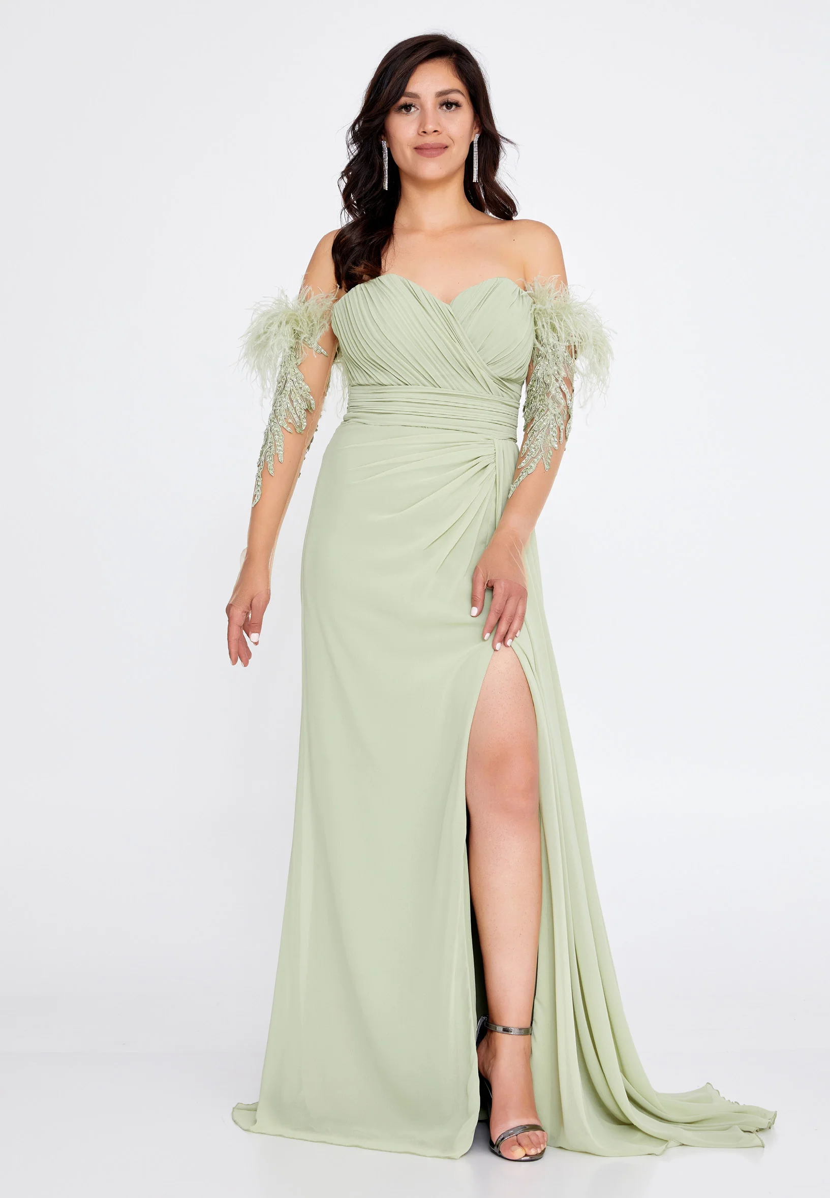 Off Shoulder Maxi Chiffon Column Regular Wedding Guest Dress omn416 - Image 13