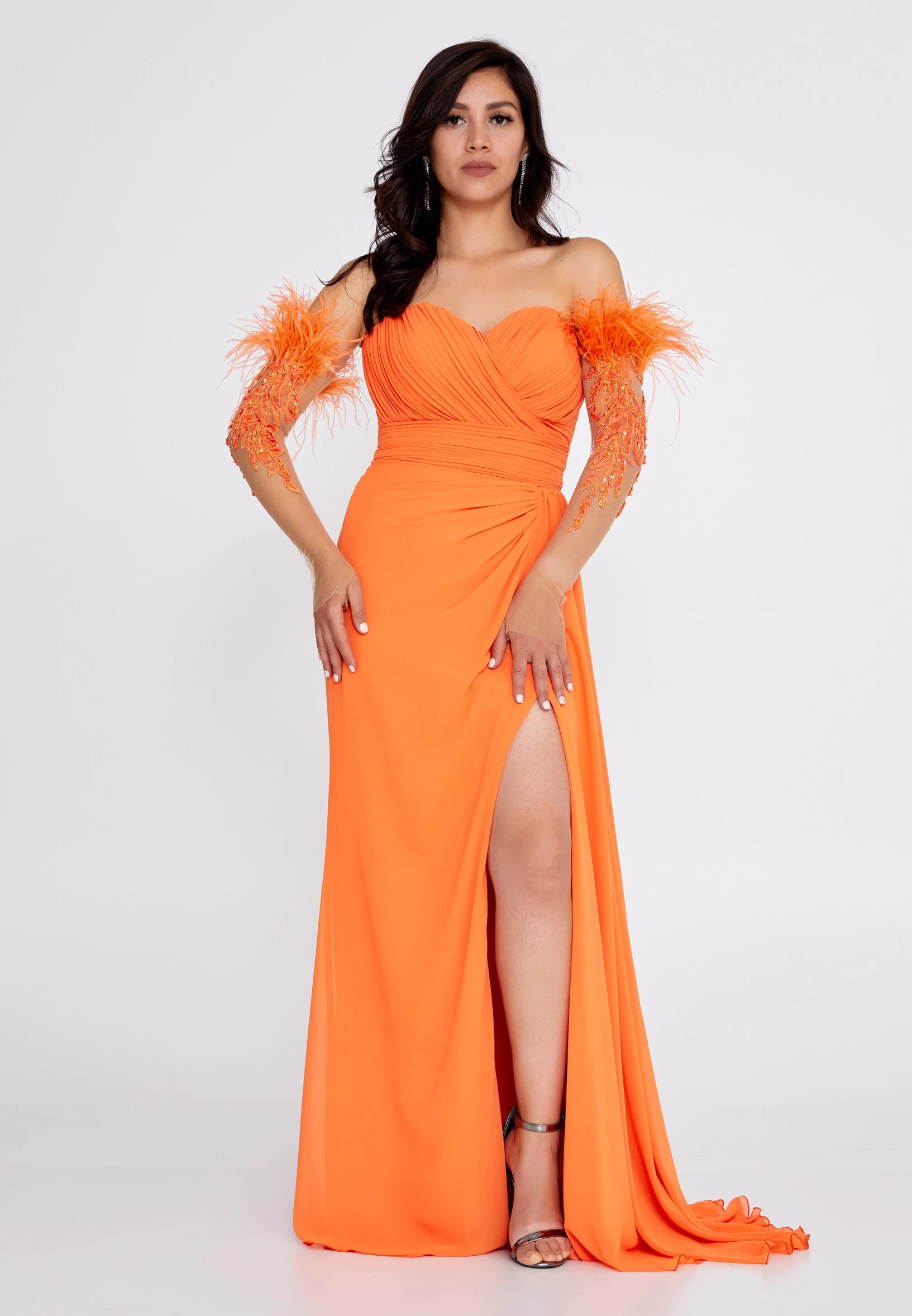 Off Shoulder Maxi Chiffon Column Regular Wedding Guest Dress omn416 - Image 25