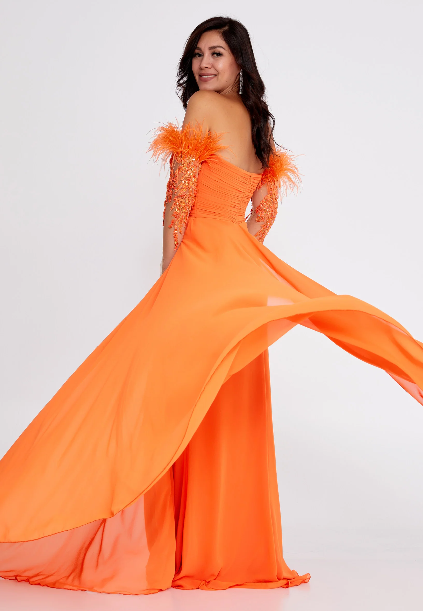 Off Shoulder Maxi Chiffon Column Regular Wedding Guest Dress omn416 - Image 30