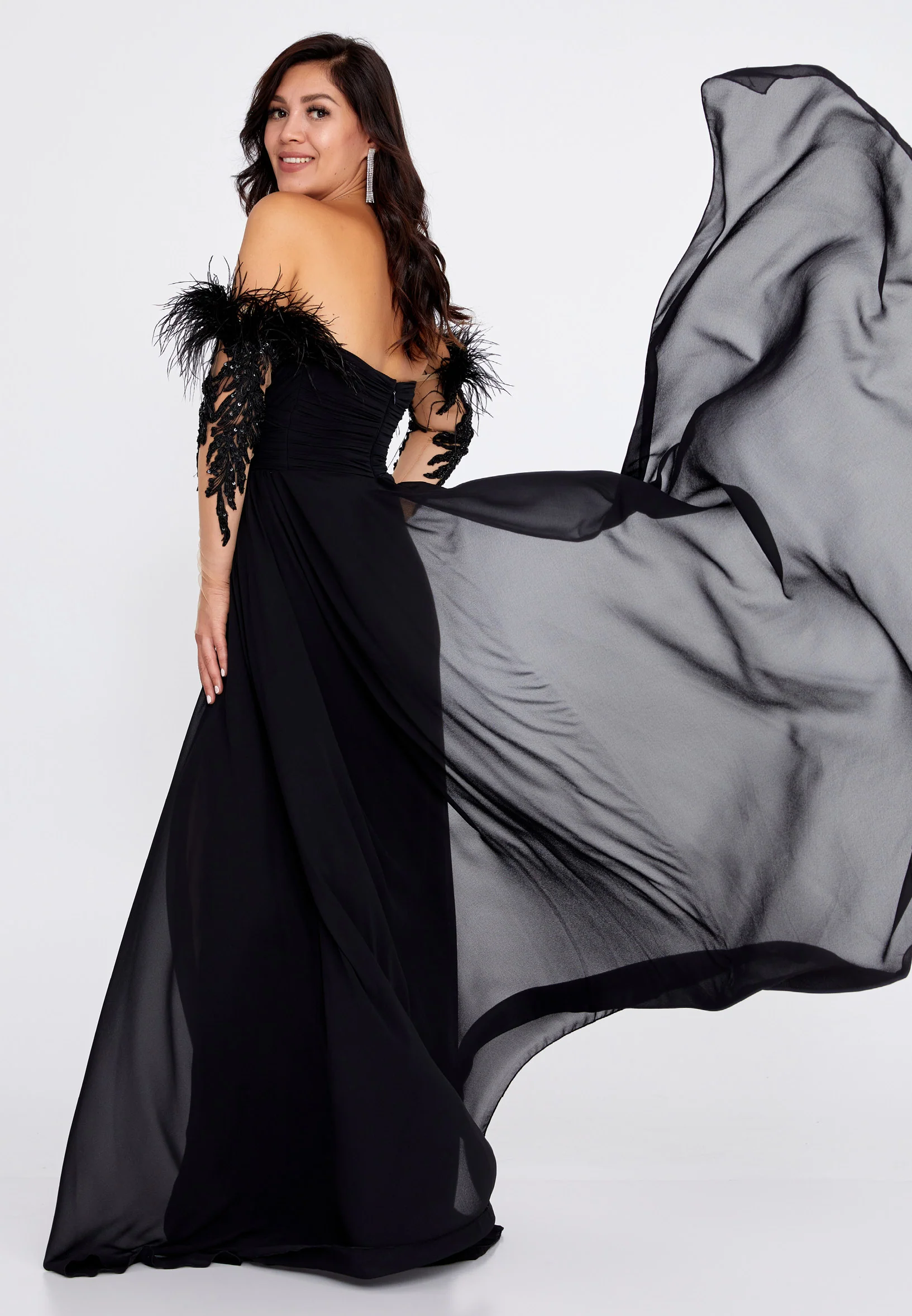 Off Shoulder Maxi Chiffon Column Regular Wedding Guest Dress omn416 - Image 6
