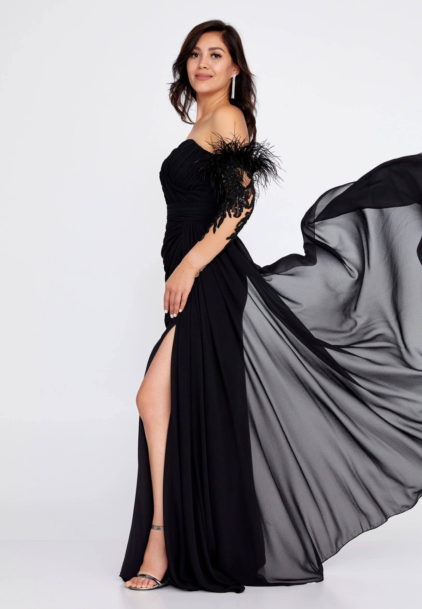 Off Shoulder Maxi Chiffon Column Regular Wedding Guest Dress omn416 - Image 7