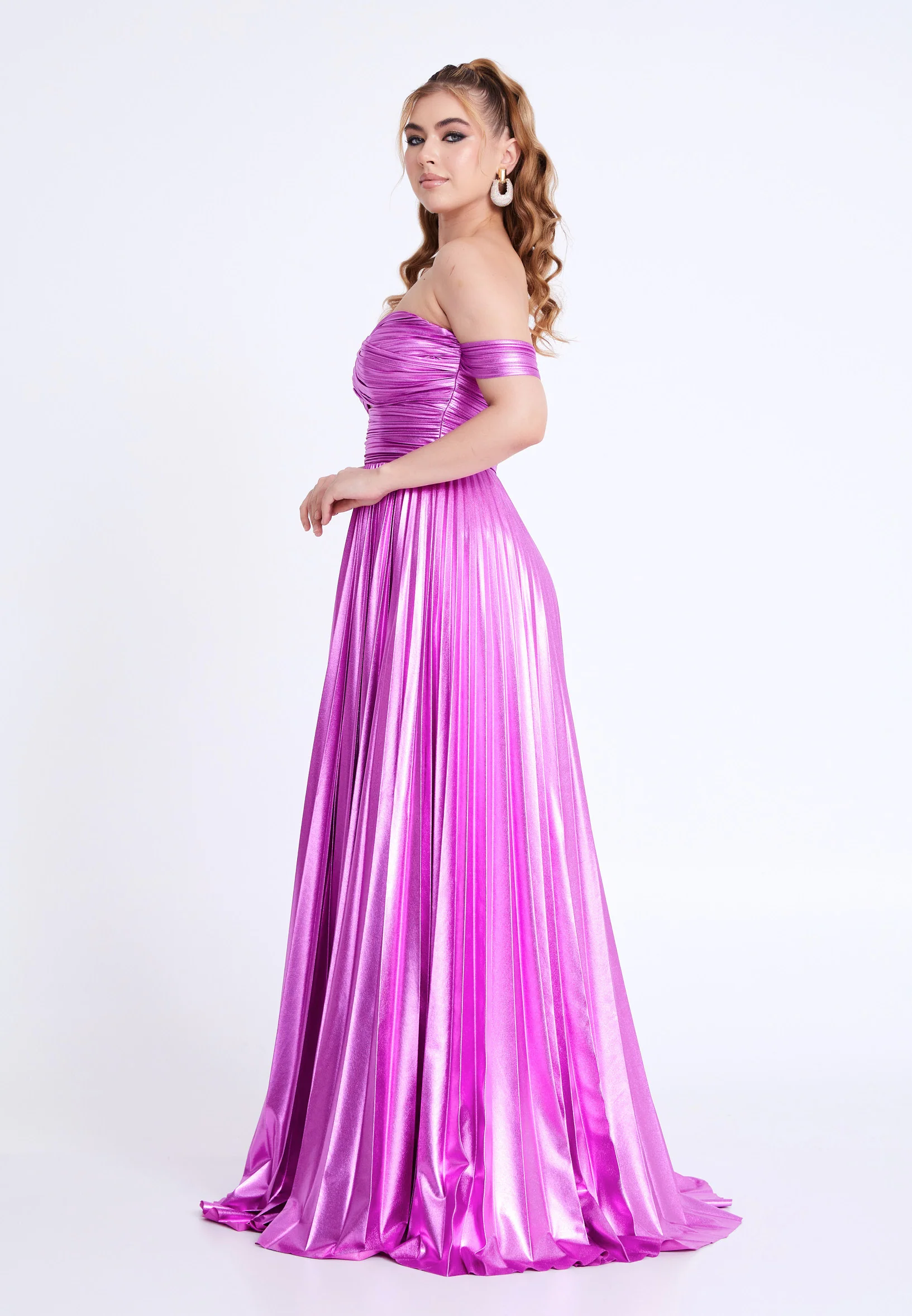 Off Shoulder Maxi Chiffon Column Regular Wedding Guest Dress prl039 - Image 3