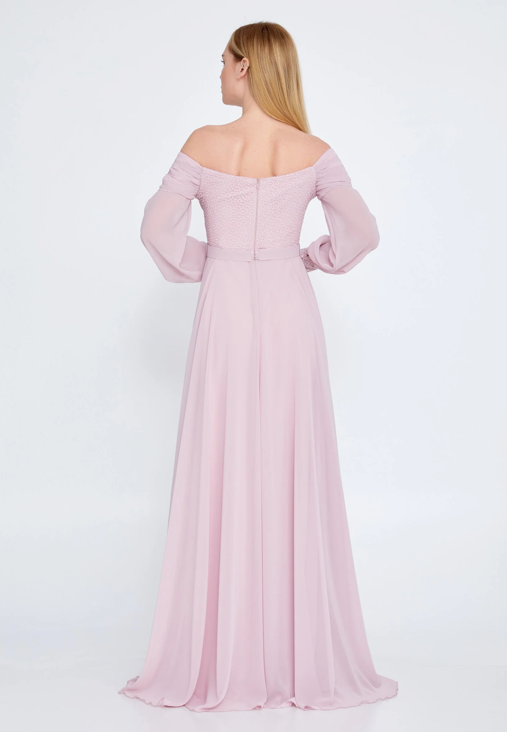 Off Shoulder Maxi Chiffon Column Regular Wedding Guest Dress rmn3113-1 - Image 14