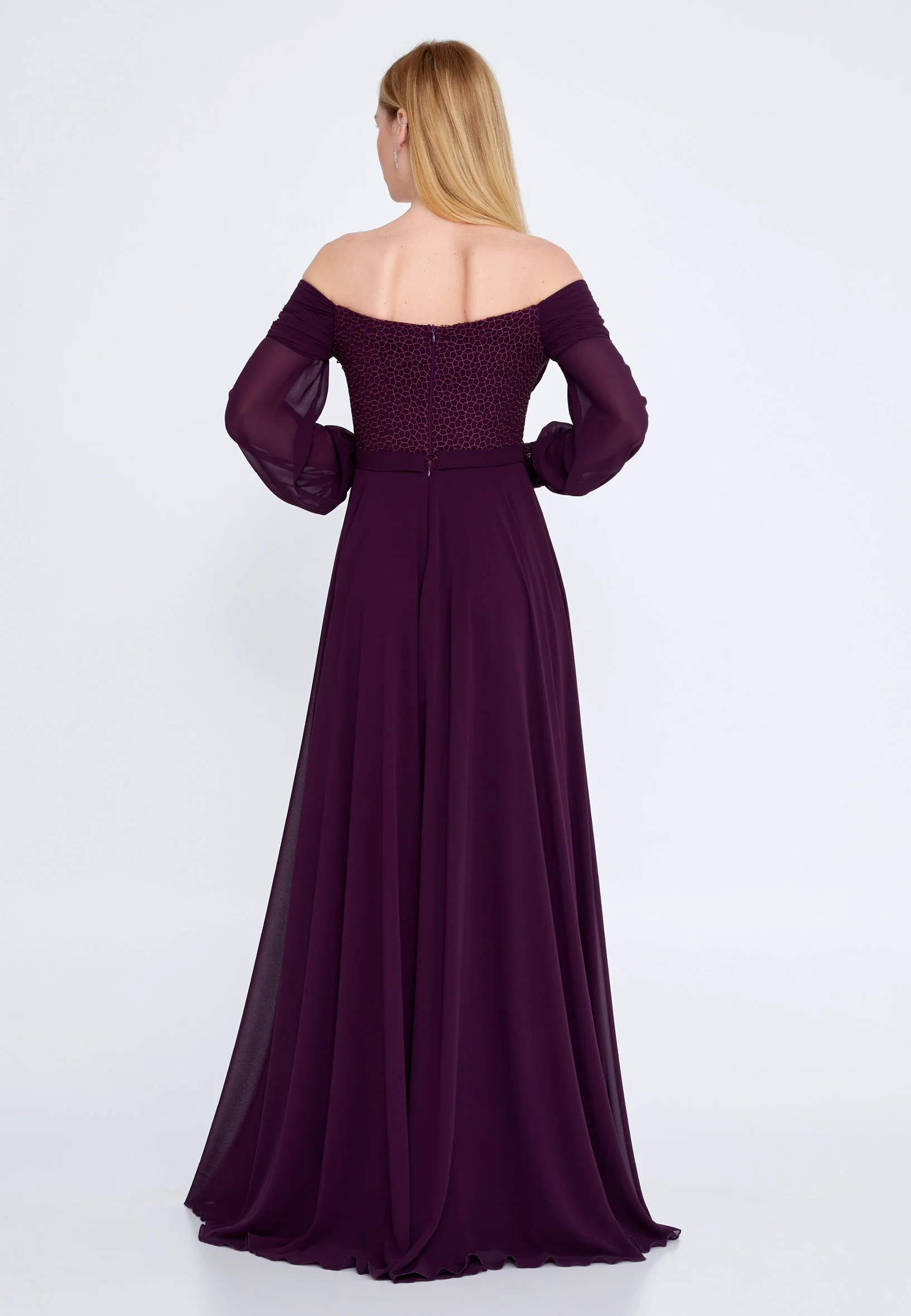 Off Shoulder Maxi Chiffon Column Regular Wedding Guest Dress rmn3113-1 - Image 18