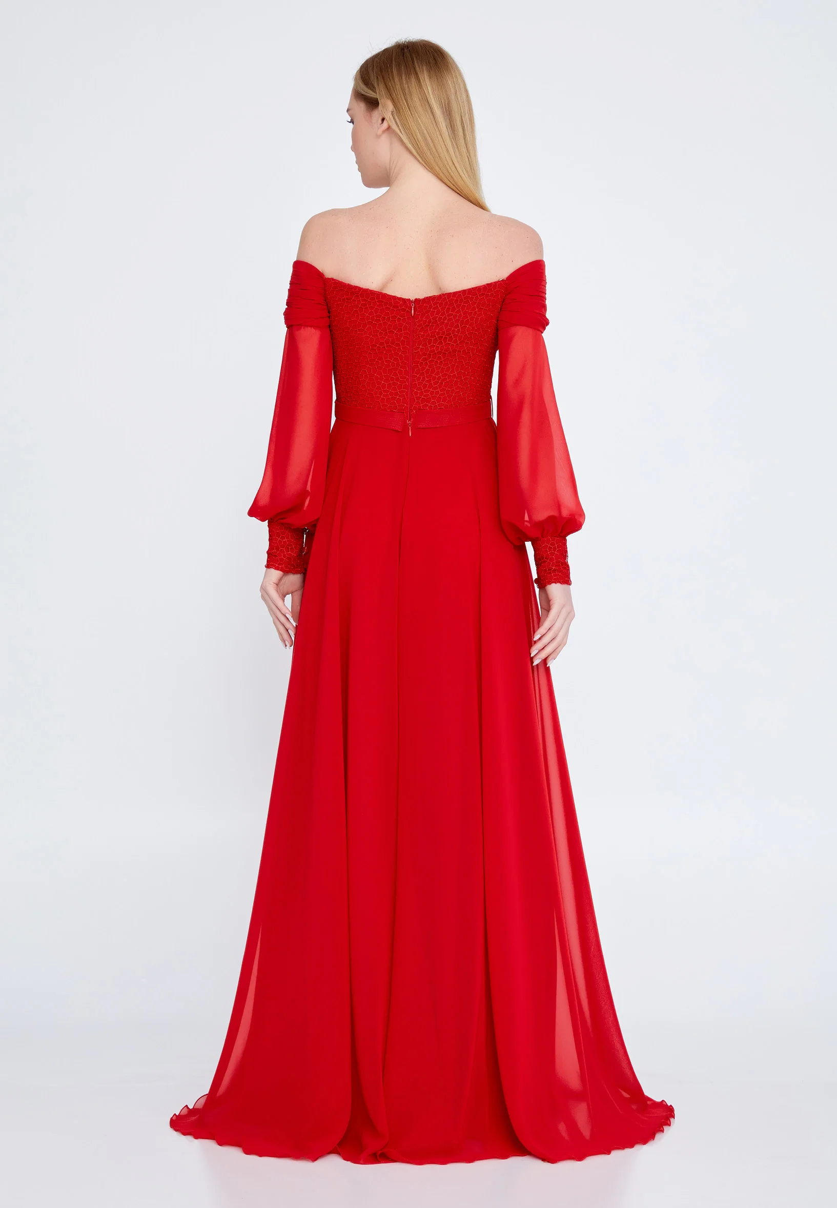 Off Shoulder Maxi Chiffon Column Regular Wedding Guest Dress rmn3113-1 - Image 22