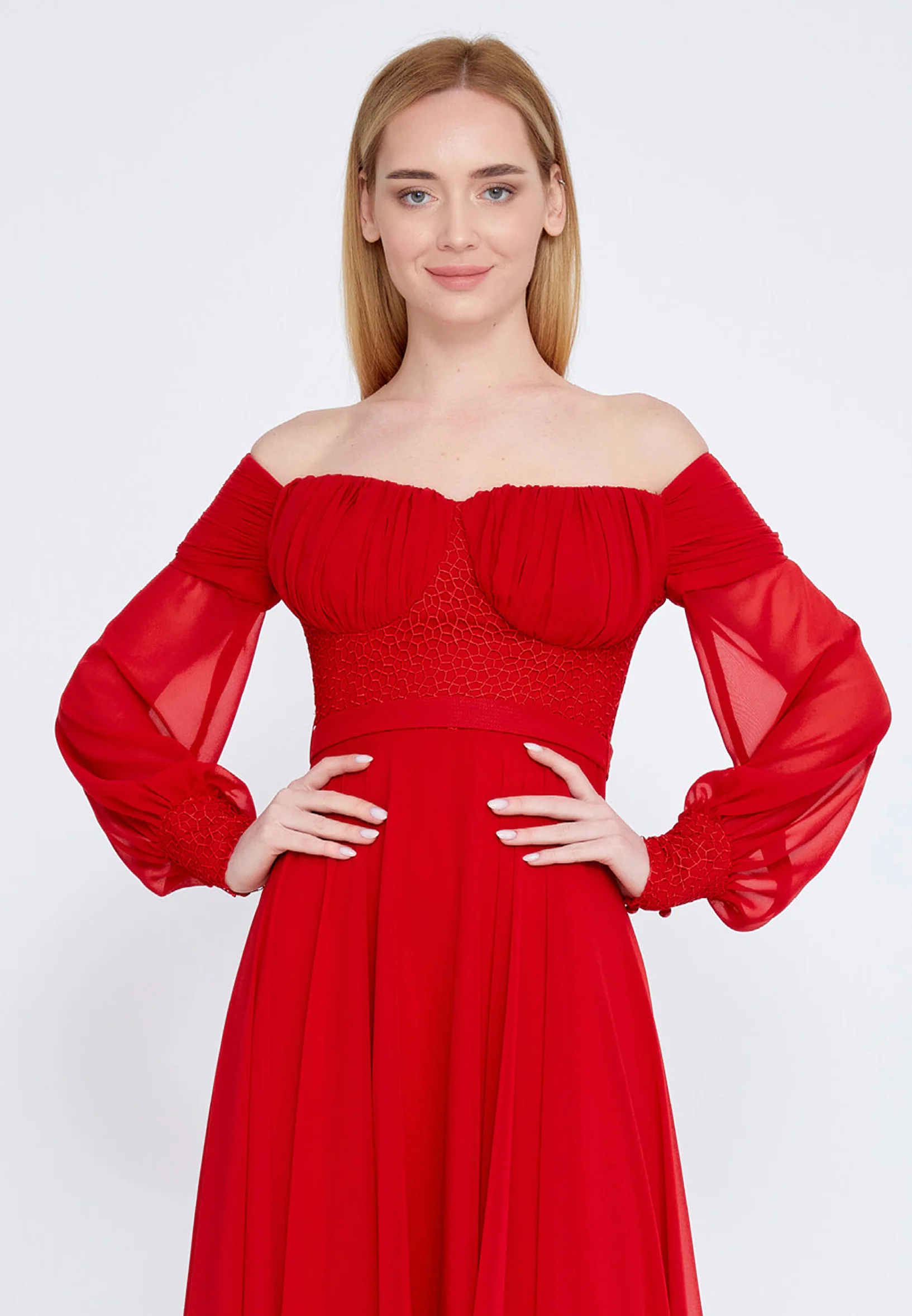 Off Shoulder Maxi Chiffon Column Regular Wedding Guest Dress rmn3113-1 - Image 24