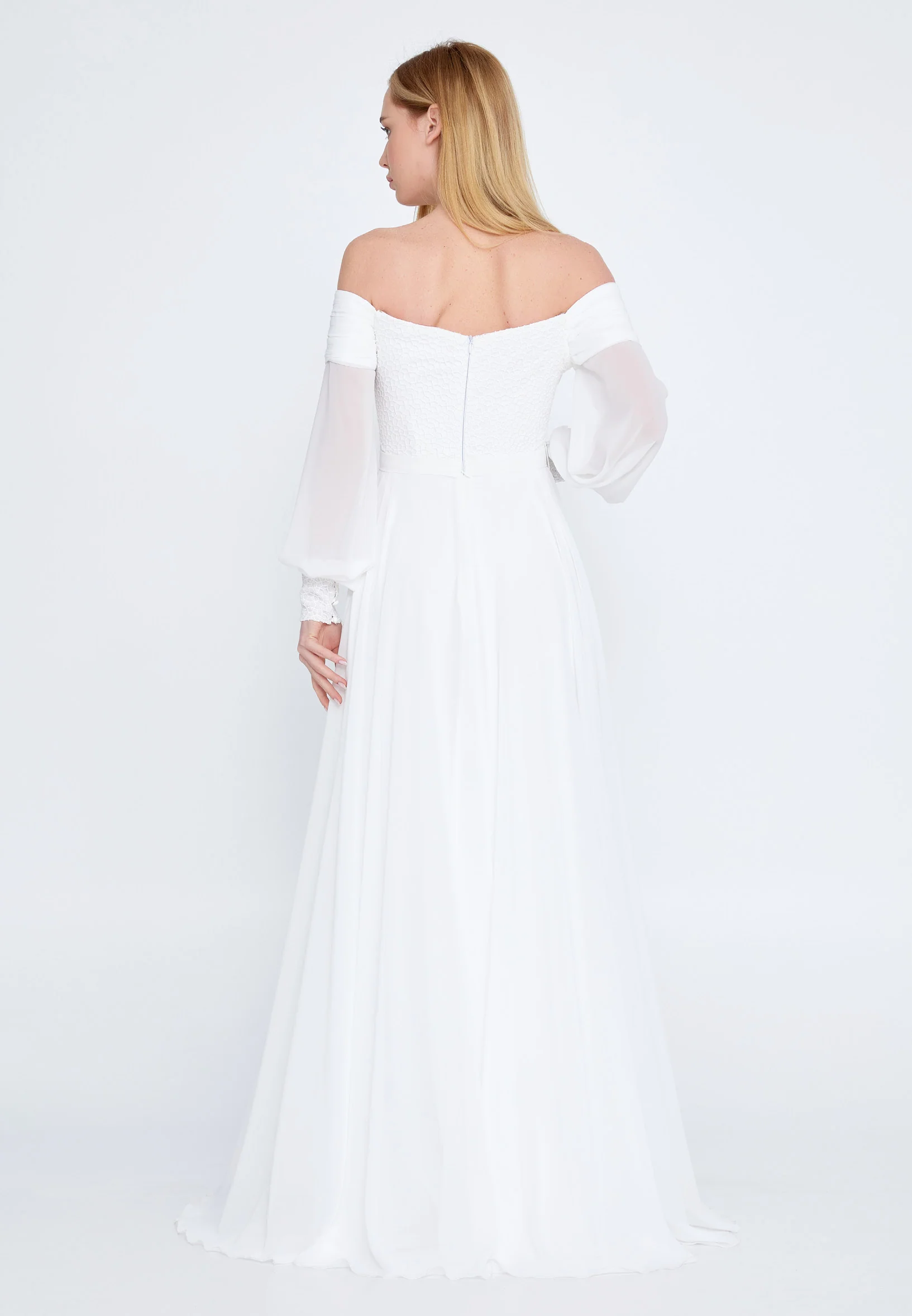 Off Shoulder Maxi Chiffon Column Regular Wedding Guest Dress rmn3113-1 - Image 26