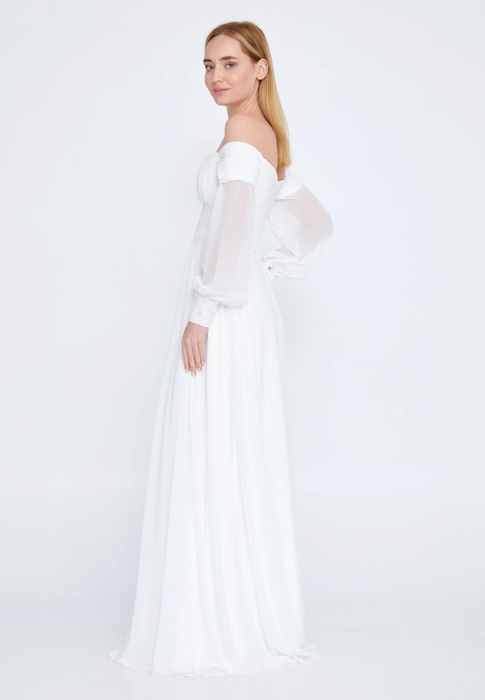 Off Shoulder Maxi Chiffon Column Regular Wedding Guest Dress rmn3113-1 - Image 27