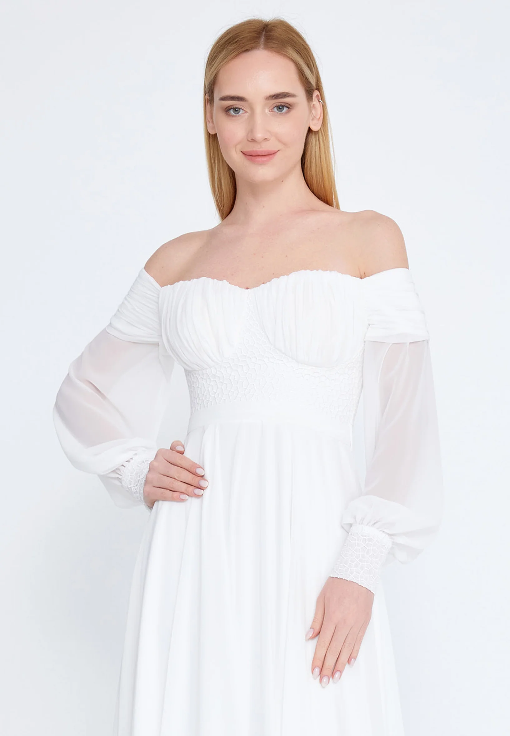 Off Shoulder Maxi Chiffon Column Regular Wedding Guest Dress rmn3113-1 - Image 28