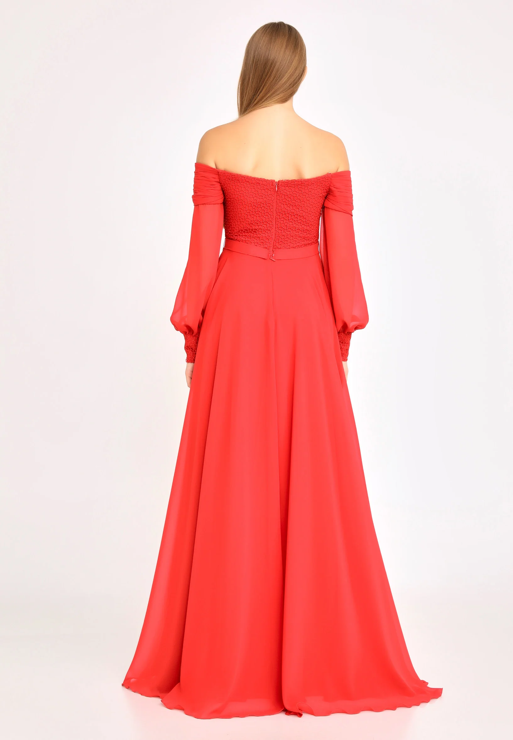 Off Shoulder Maxi Chiffon Column Regular Wedding Guest Dress rmn3113 - Image 10
