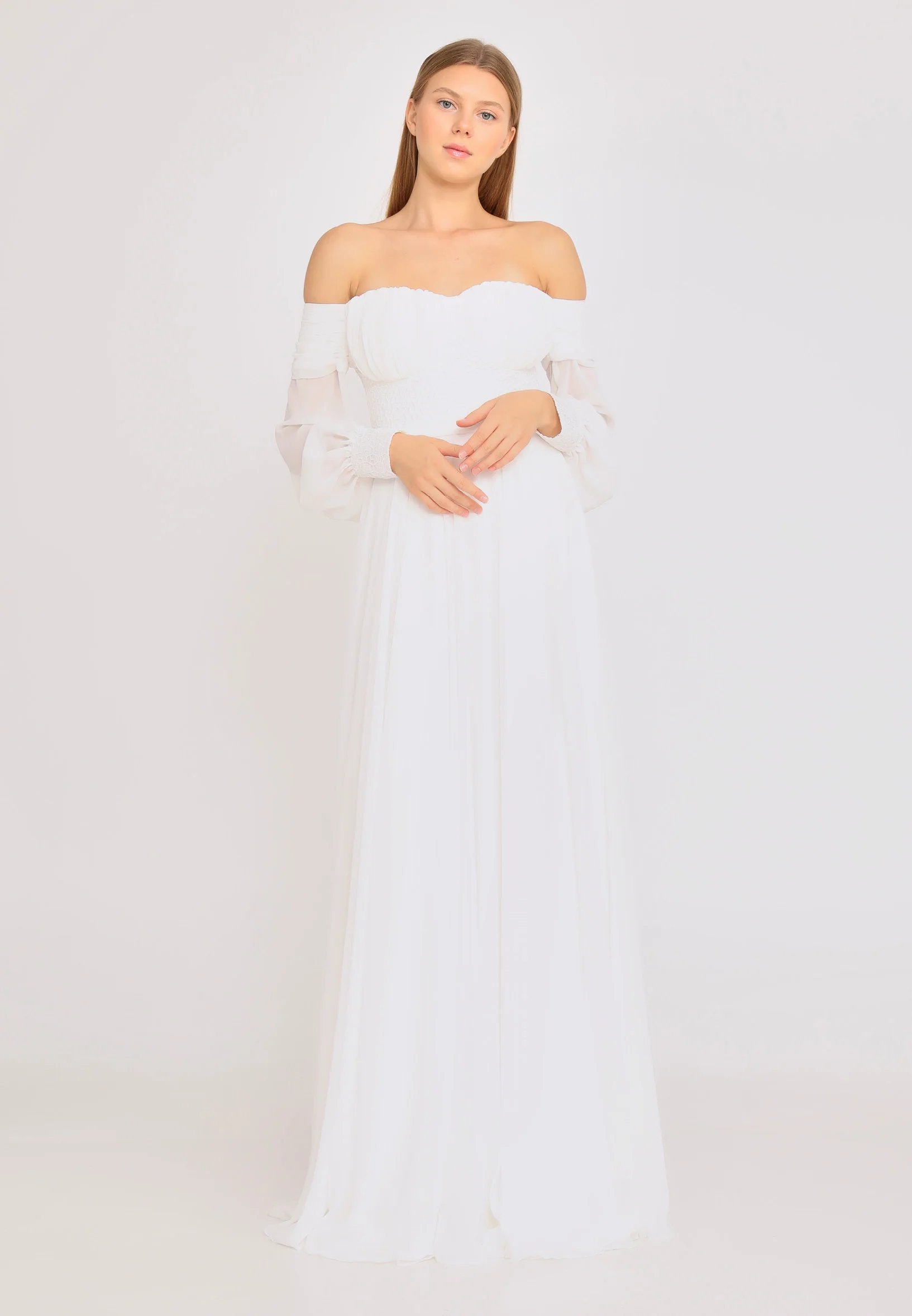 Off Shoulder Maxi Chiffon Column Regular Wedding Guest Dress rmn3113 - Image 13