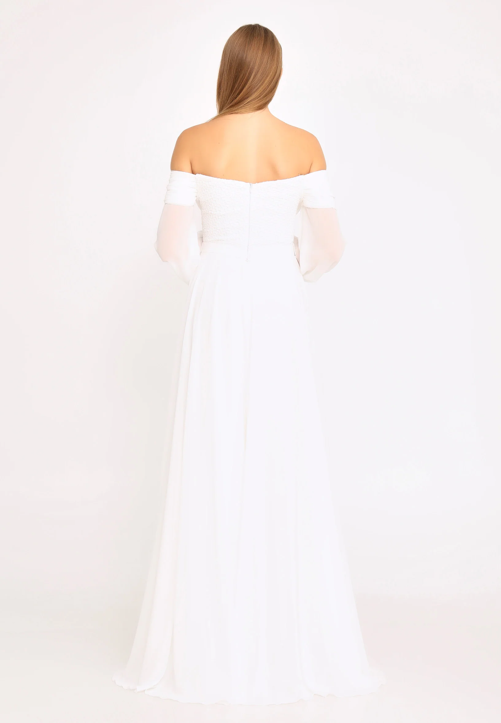 Off Shoulder Maxi Chiffon Column Regular Wedding Guest Dress rmn3113 - Image 14