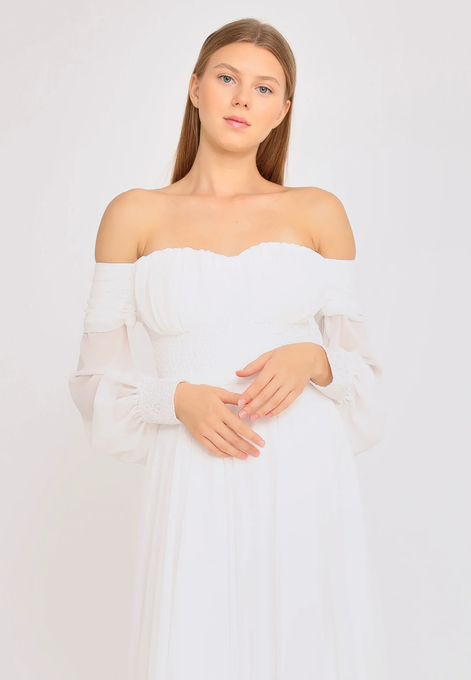 Off Shoulder Maxi Chiffon Column Regular Wedding Guest Dress rmn3113 - Image 16