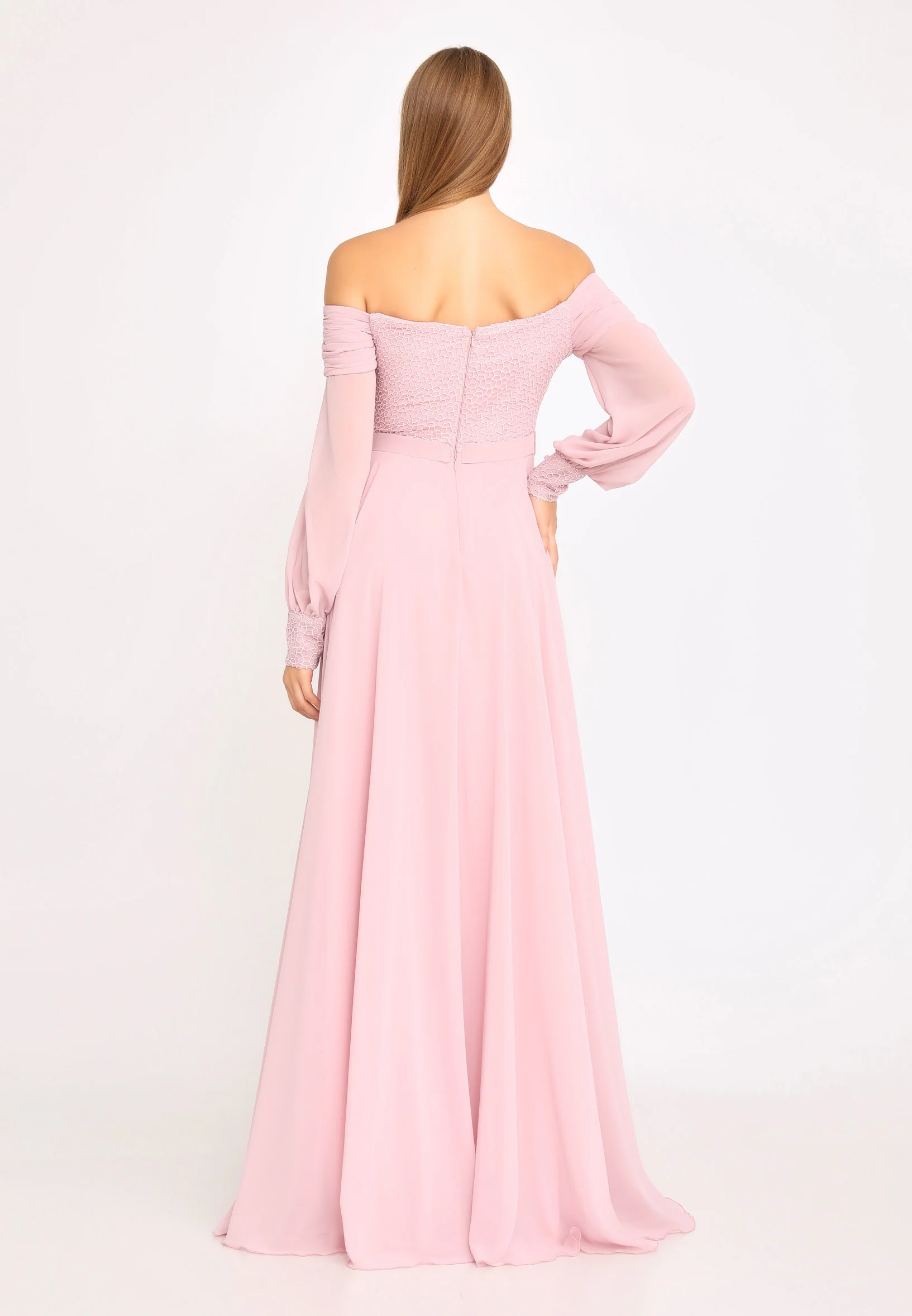 Off Shoulder Maxi Chiffon Column Regular Wedding Guest Dress rmn3113 - Image 2