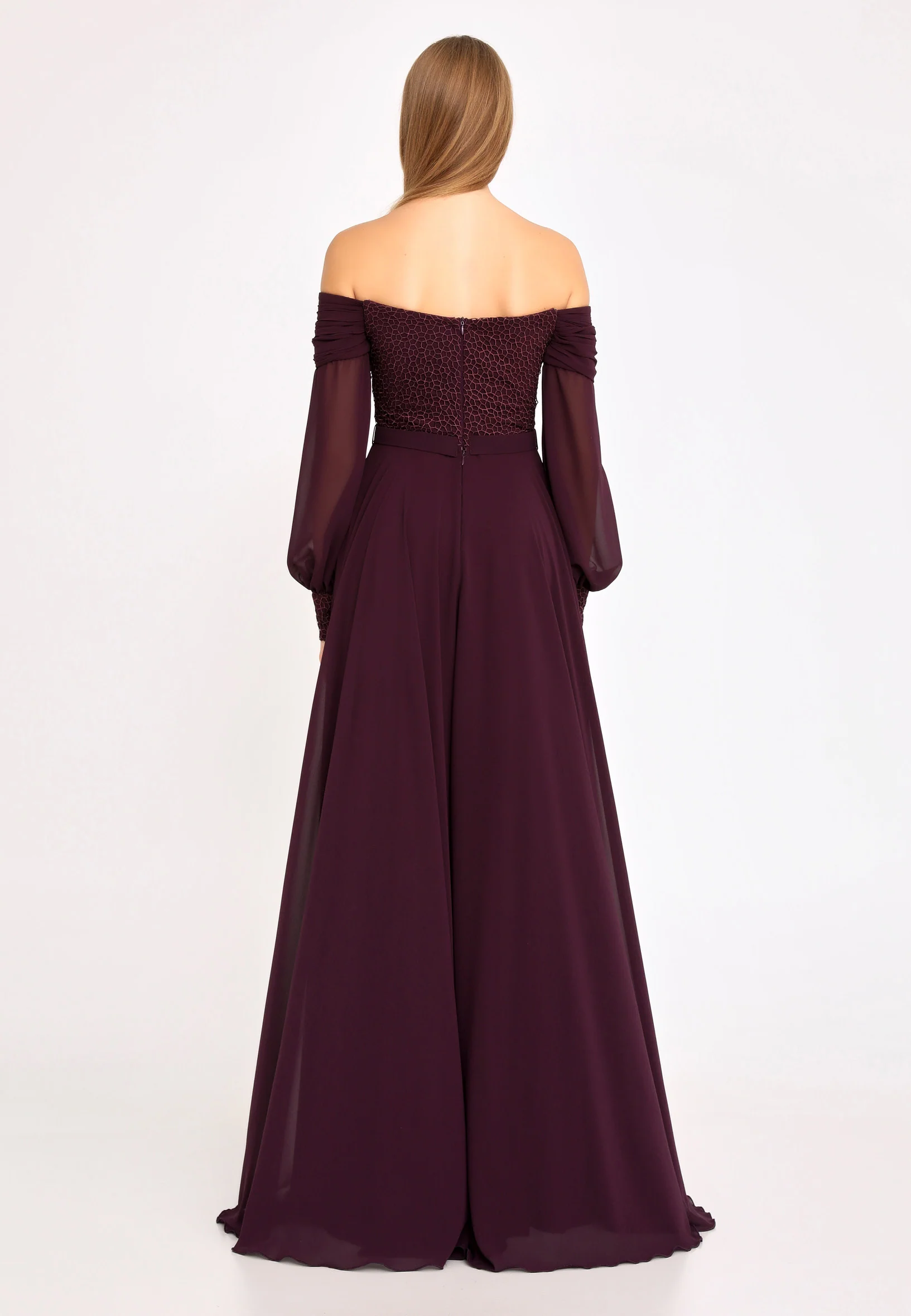 Off Shoulder Maxi Chiffon Column Regular Wedding Guest Dress rmn3113 - Image 6