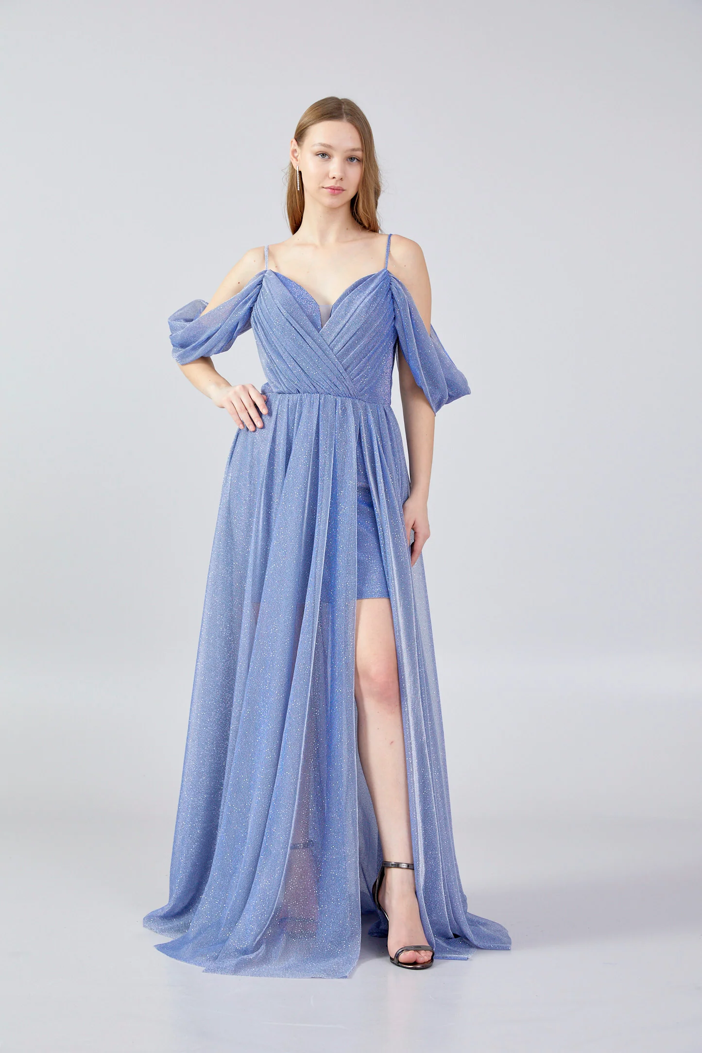Off Shoulder Maxi Chiffon Column Regular Wedding Guest Dress ses2786