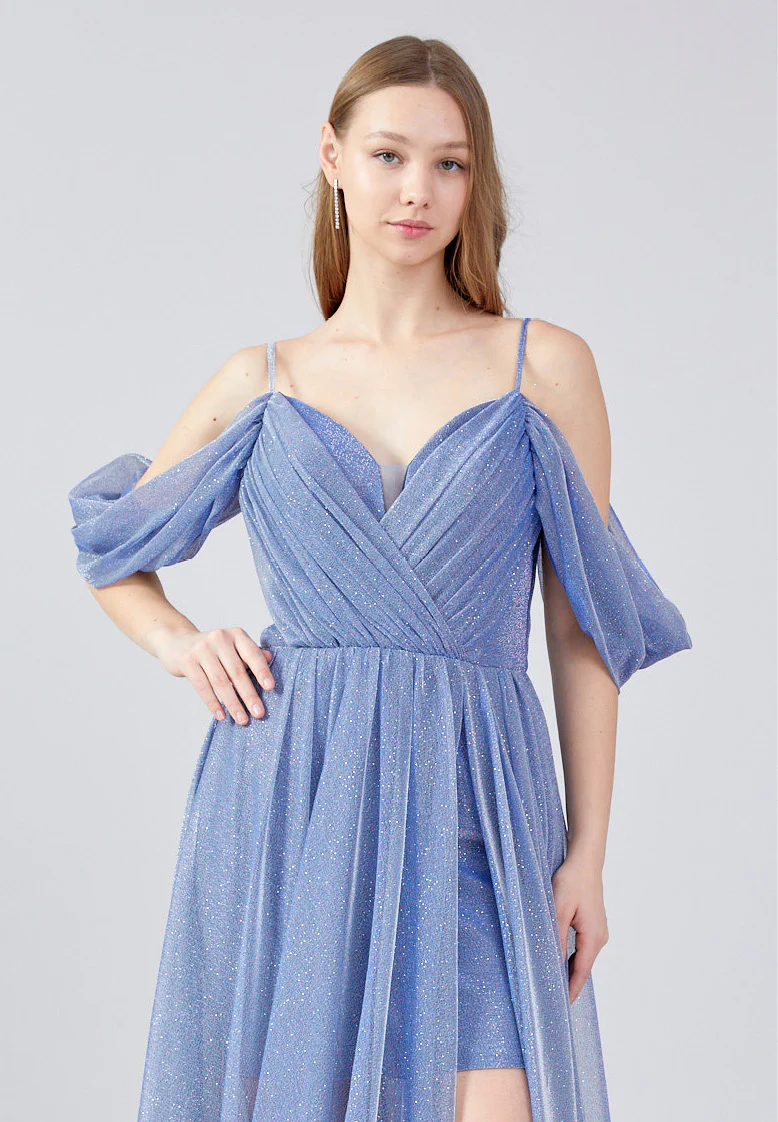 Off Shoulder Maxi Chiffon Column Regular Wedding Guest Dress ses2786 - Image 4