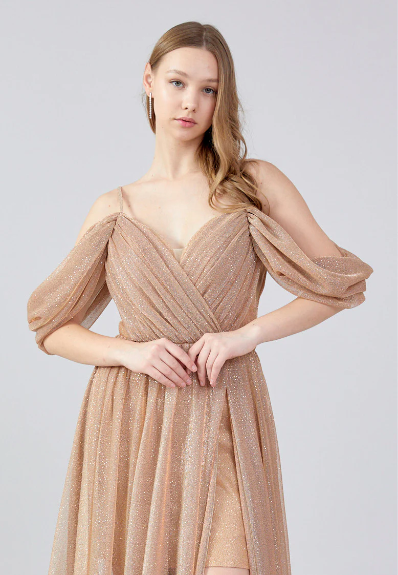 Off Shoulder Maxi Chiffon Column Regular Wedding Guest Dress ses2786 - Image 8