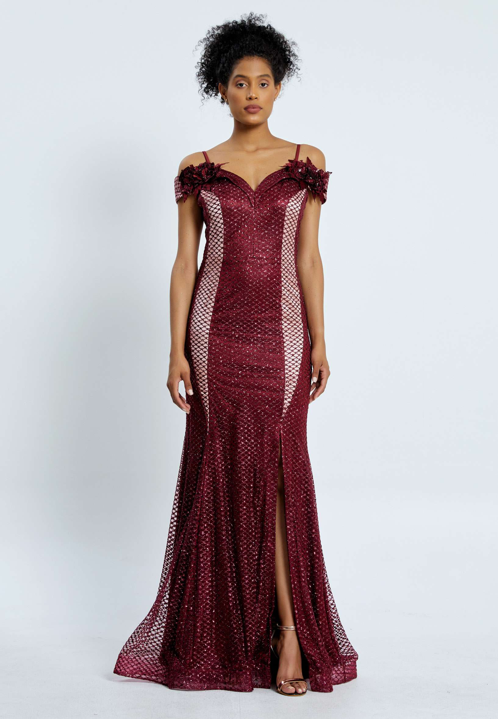 Off Shoulder Maxi Chiffon Mermaid Regular Evening Dress pnl7172 - Image 5