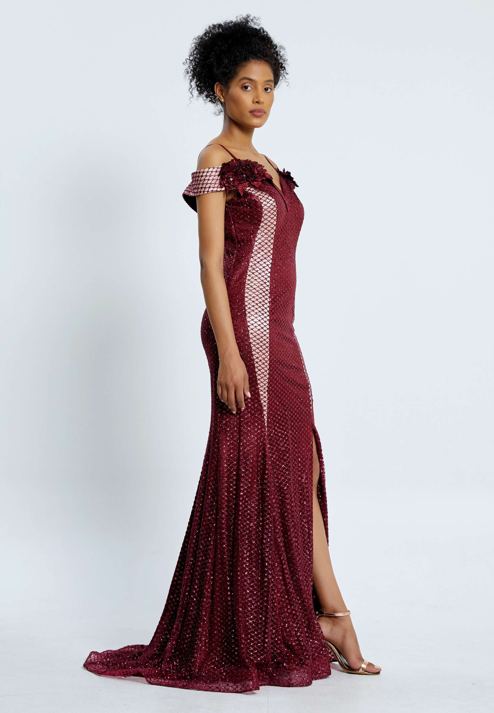 Off Shoulder Maxi Chiffon Mermaid Regular Evening Dress pnl7172 - Image 7