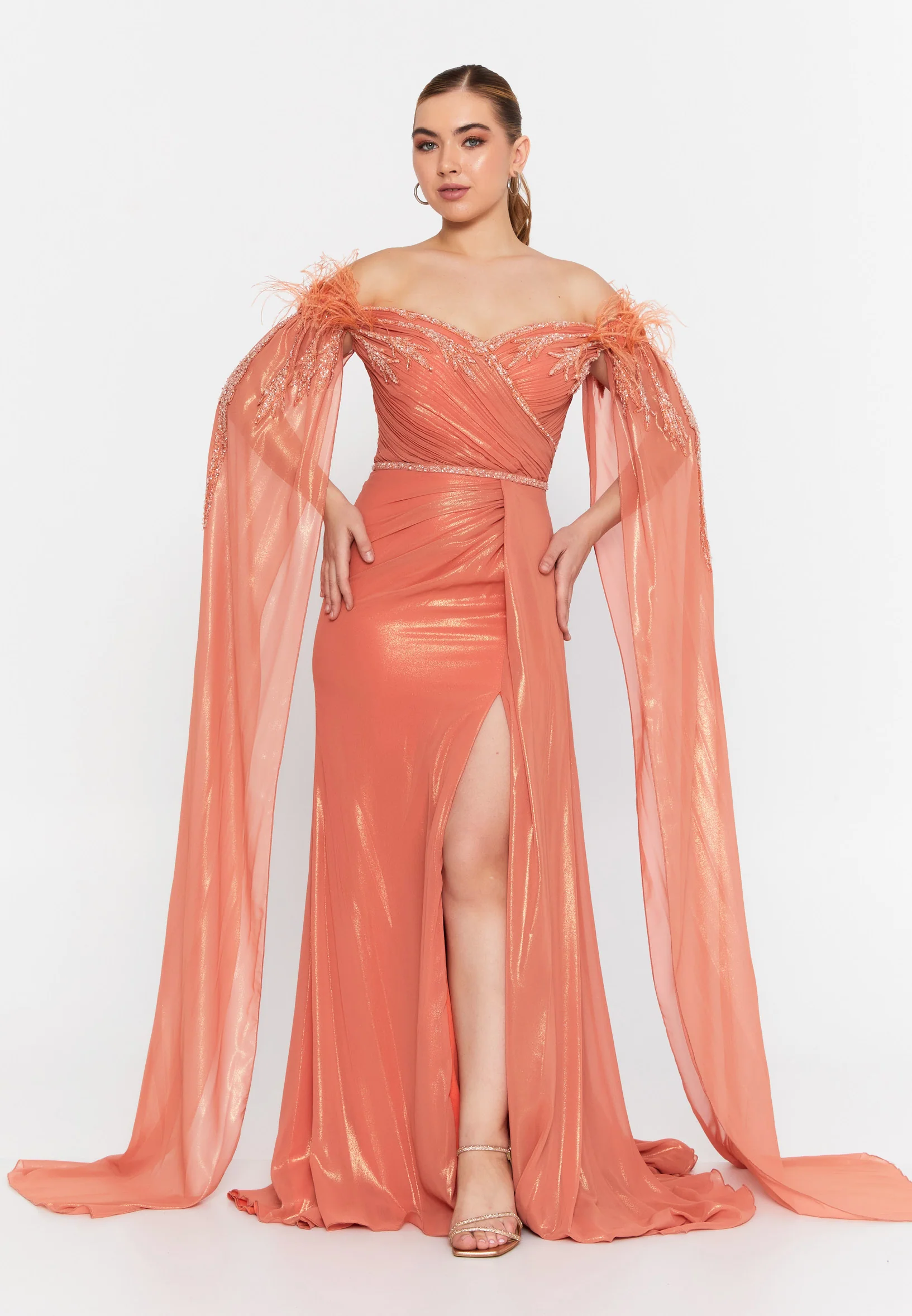 Off Shoulder Maxi Chiffon Mermaid Regular Wedding Guest Dress omn028