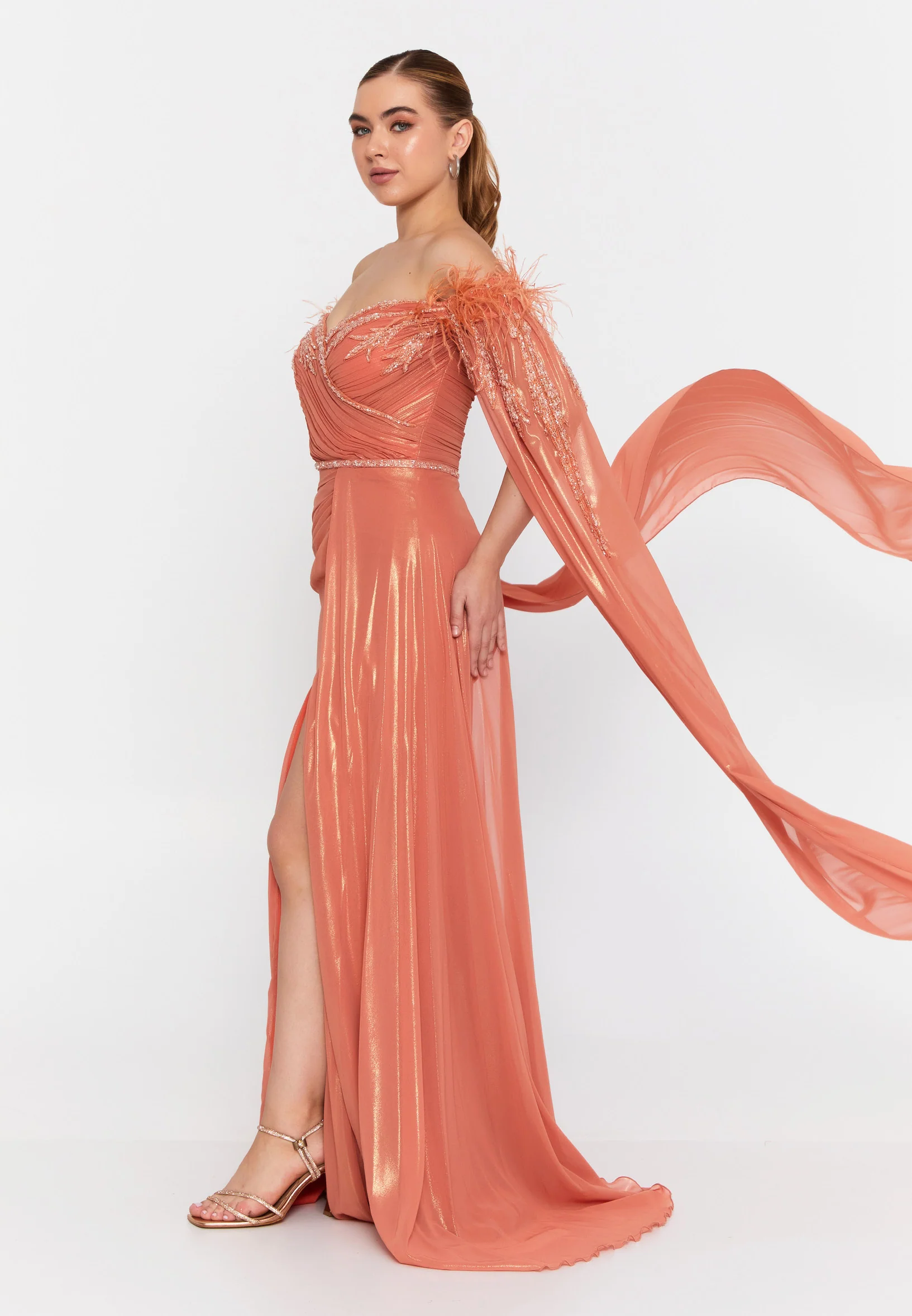 Off Shoulder Maxi Chiffon Mermaid Regular Wedding Guest Dress omn028 - Image 3