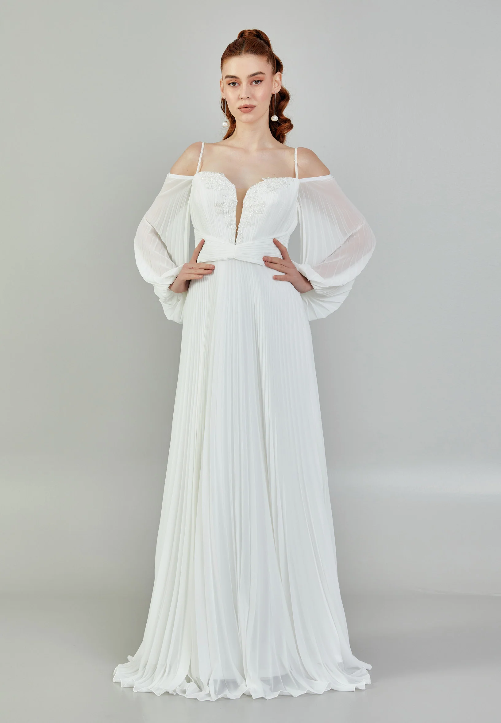 Off Shoulder Maxi Chiffon Regular Wedding Dress sacd3052