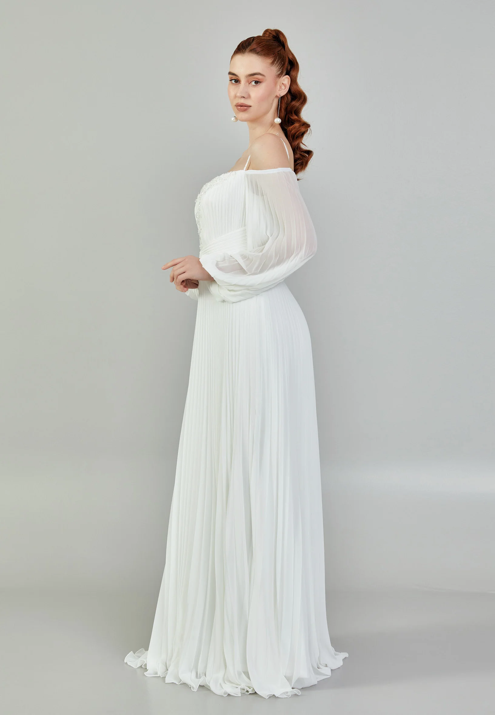 Off Shoulder Maxi Chiffon Regular Wedding Dress sacd3052 - Image 6